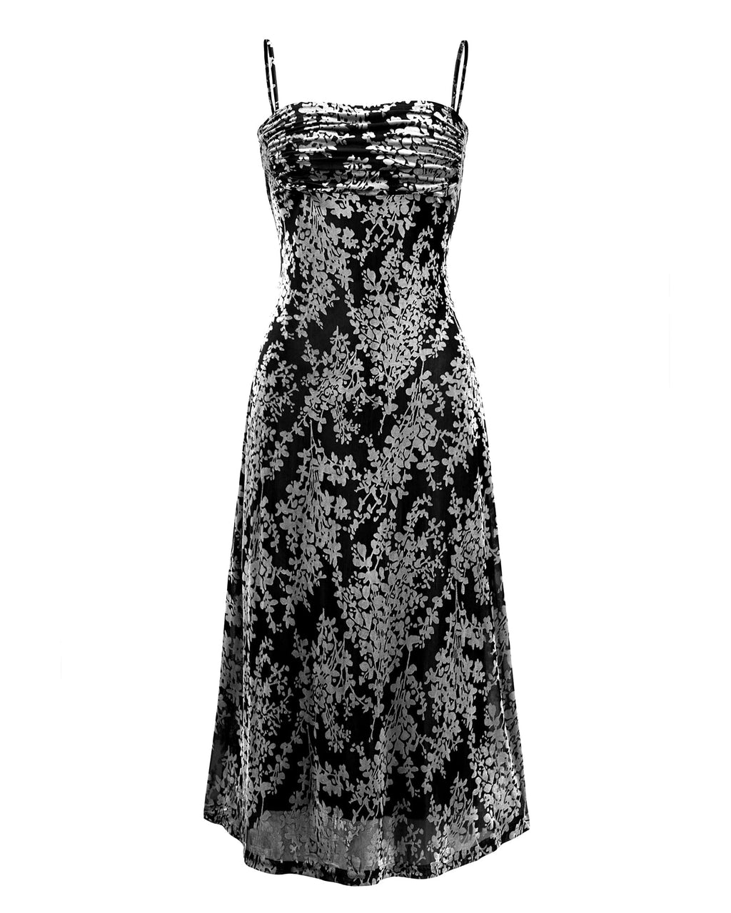 Women's Sleeveless Spaghetti Strap Midi Sexy Cowl Neck Floral Dress