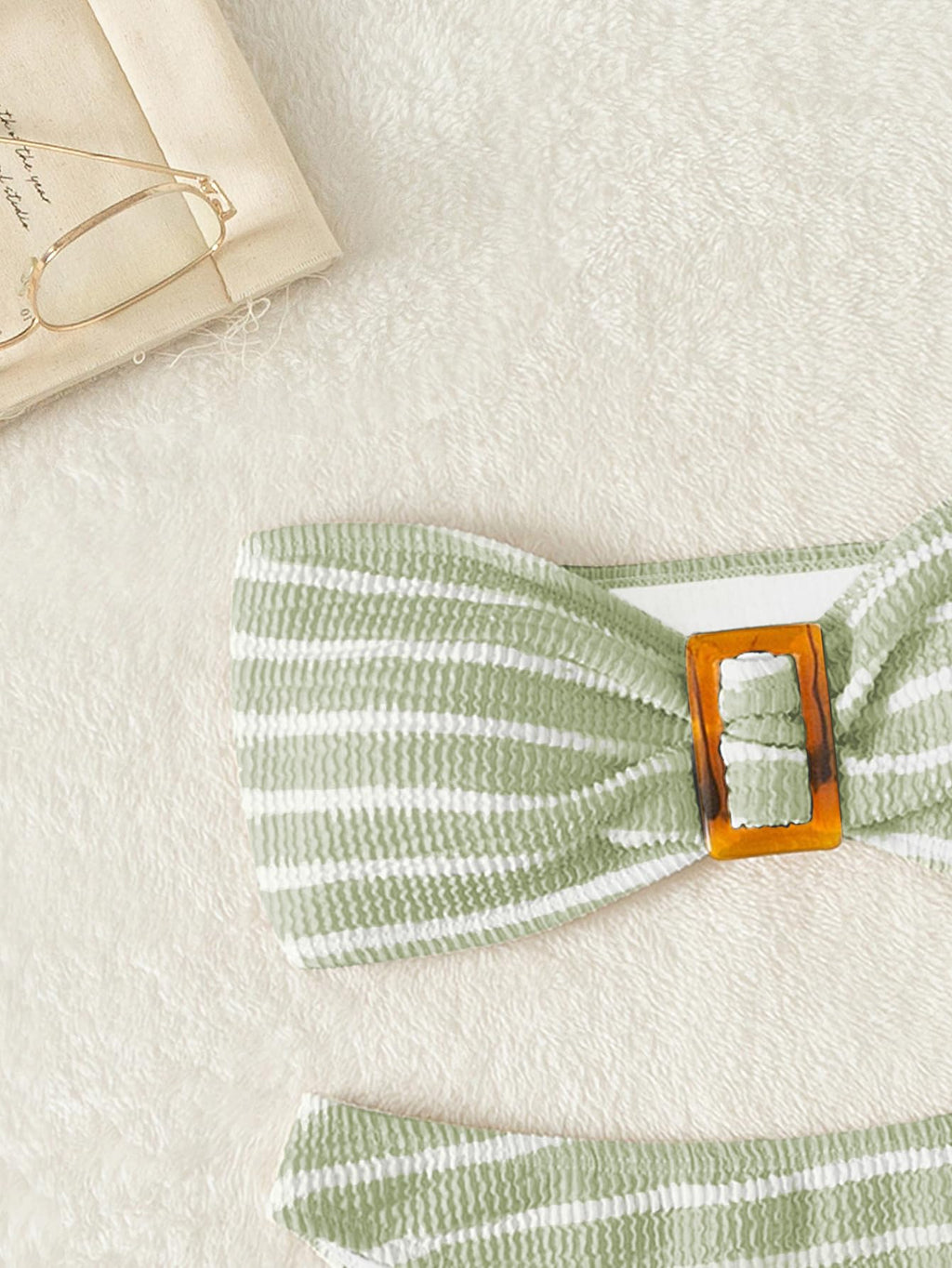 Women's 2 Piece Strapless Swimsuit Striped Bandeau High Waisted Thong Bikini Set Bathing Suit