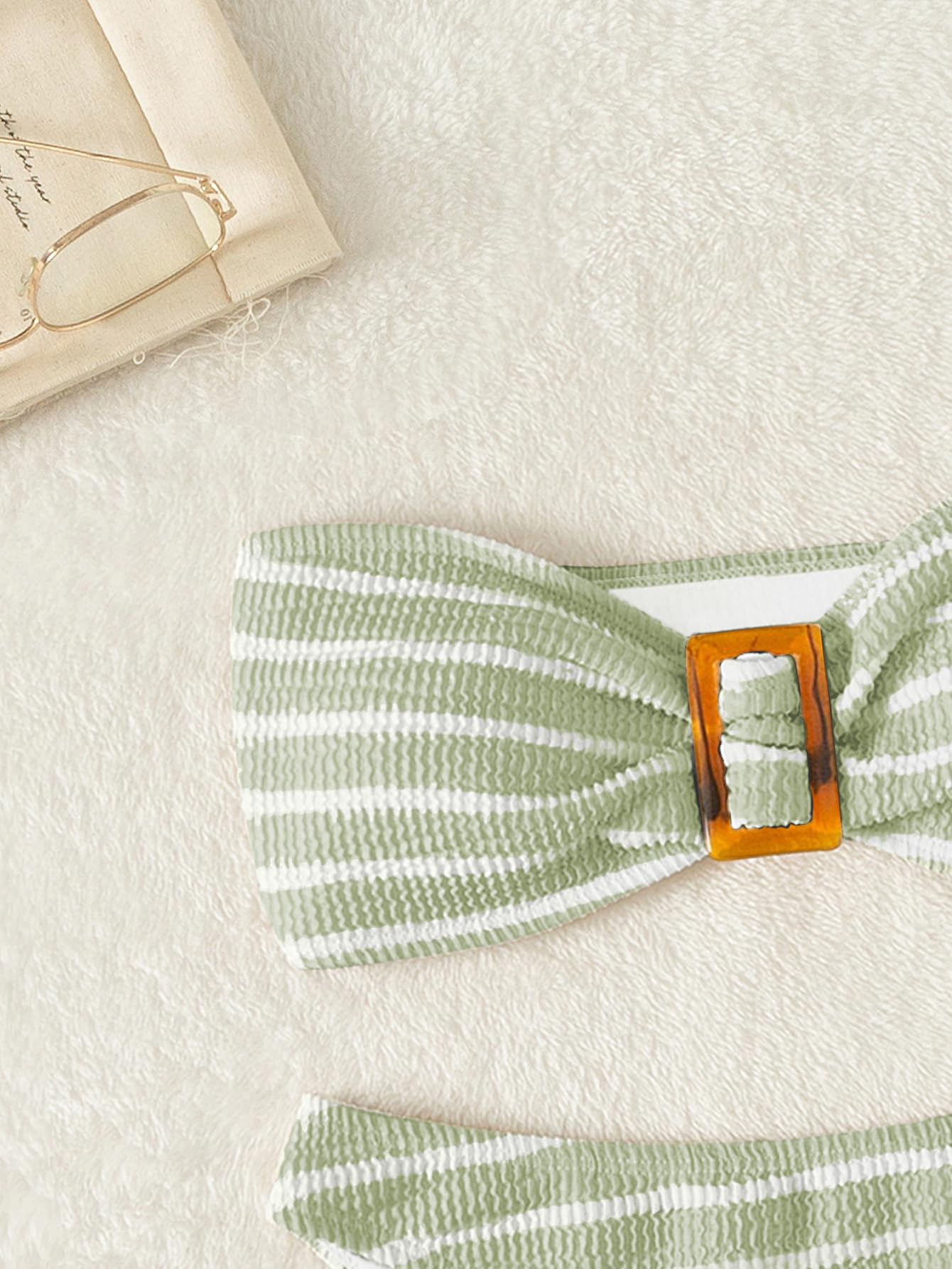 Women's 2 Piece Strapless Swimsuit Striped Bandeau High Waisted Thong Bikini Set Bathing Suit