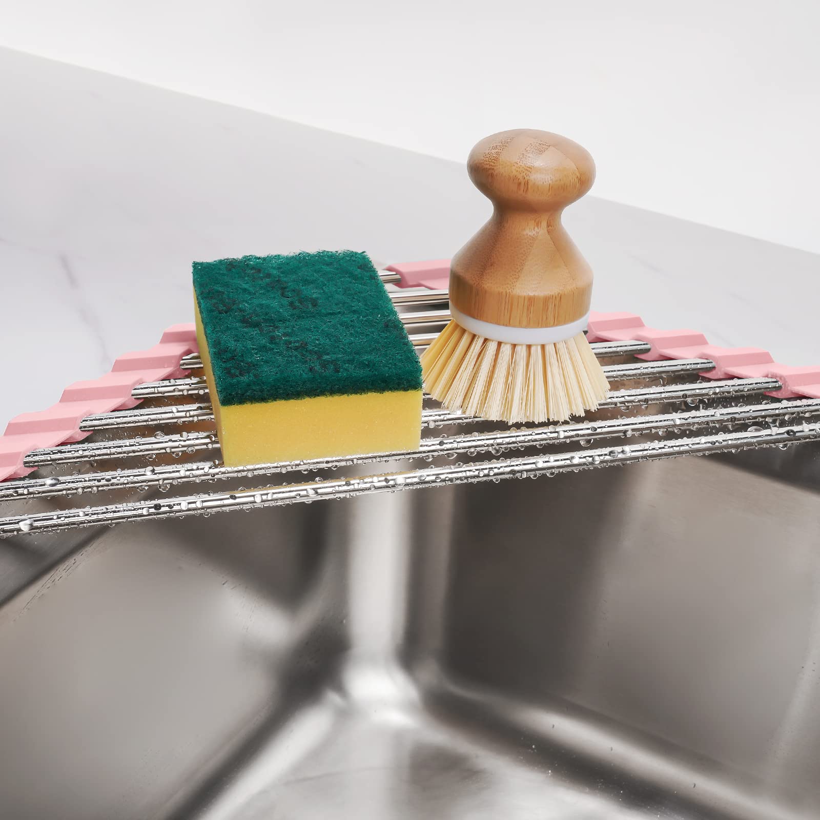 Triangle Foldable Dish Drying Rack, Small Roll-Up - Stainless Steel Over Sink Drainer for Kitchen Sink Corner, Rustproof