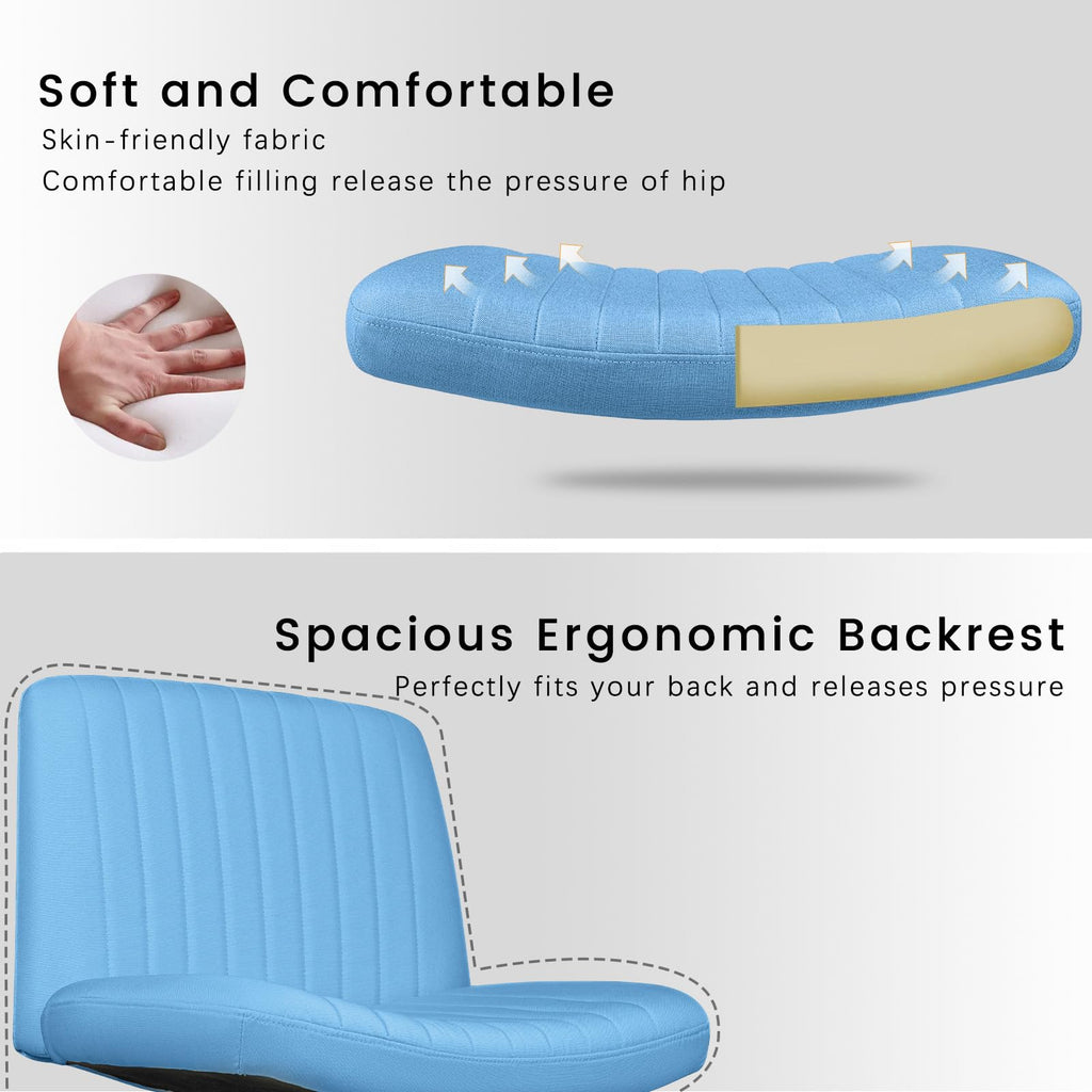 Criss Cross Chair, Armless Cross Legged Office Desk Chair No Wheels, Fabric Padded Modern Swivel Height Adjustable Mid Back Wide Seat