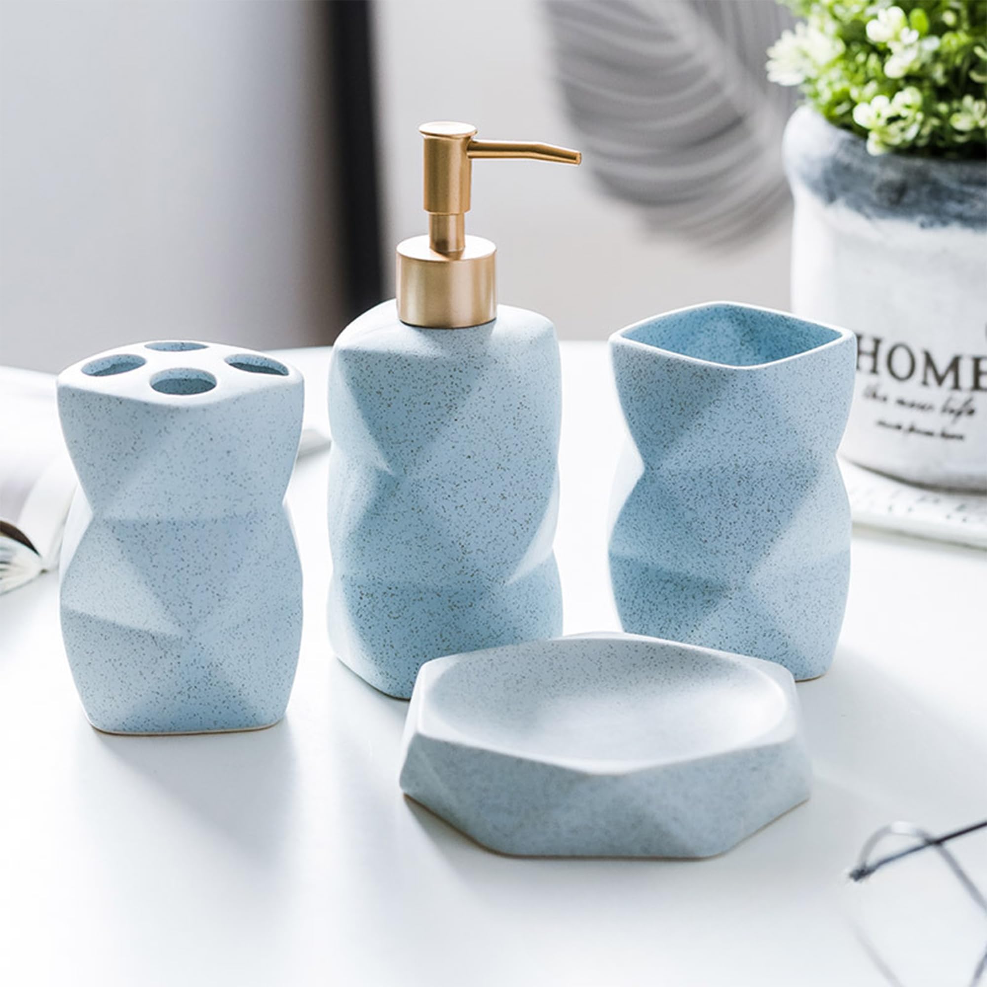 Ceramic Bathroom Accessories Set, Soap Dispenser, Toothbrush Holders, Tumbler, Soap Dish