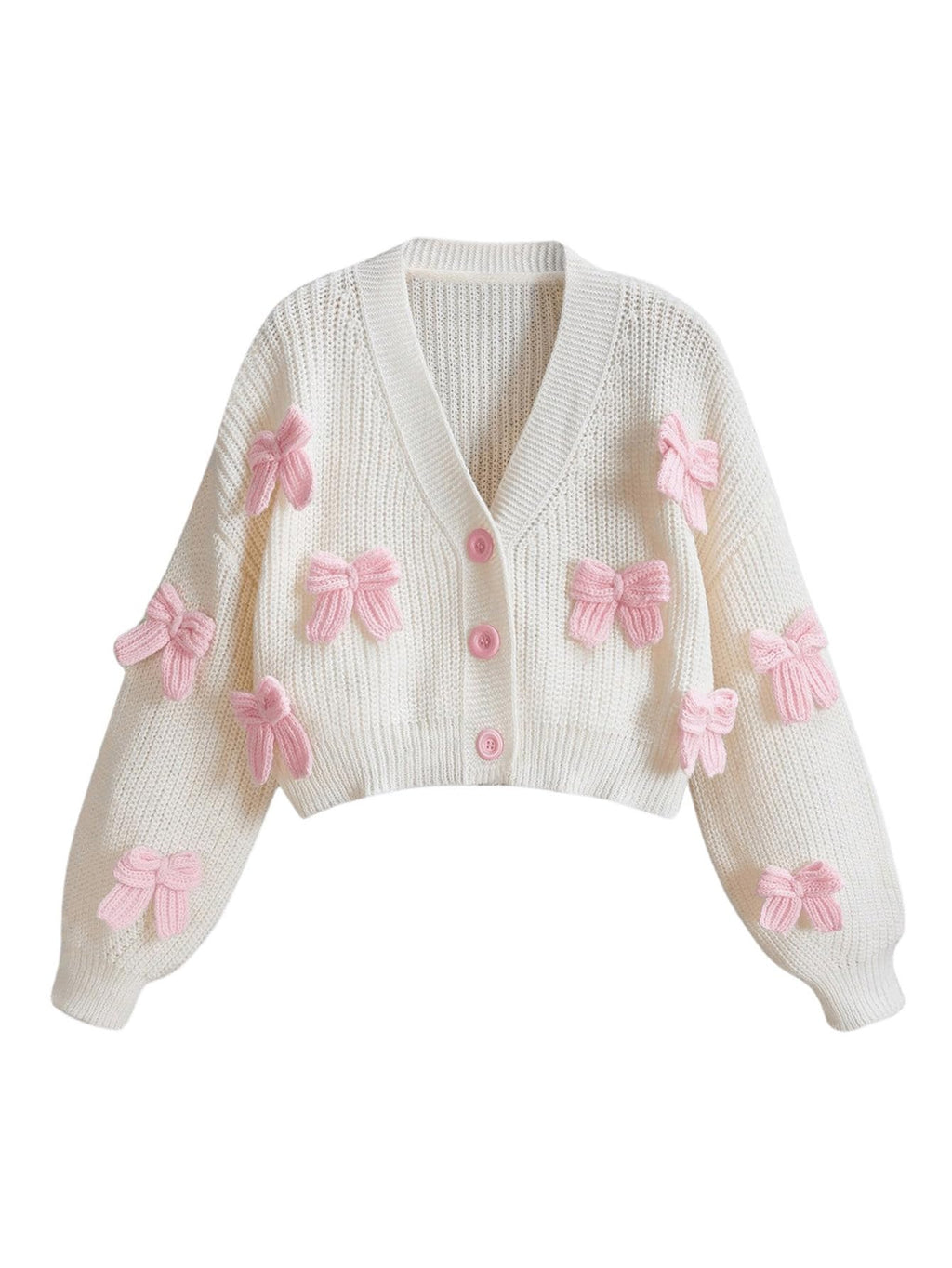 Women's Cute Bow Cardigan Sweater Long Sleeve V Neck Button Down Pullover Top