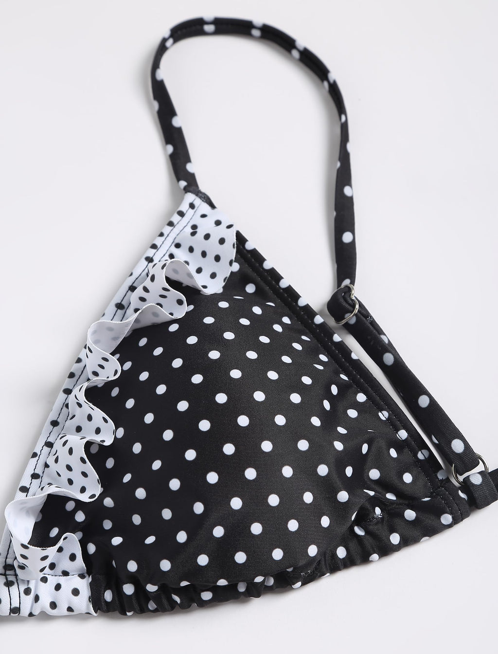 Women's Triangle Bikini Lace Frilled Ruffles Gingham Print Tie Side Spaghetti Strap 2 Pieces Bikini Swimsuit