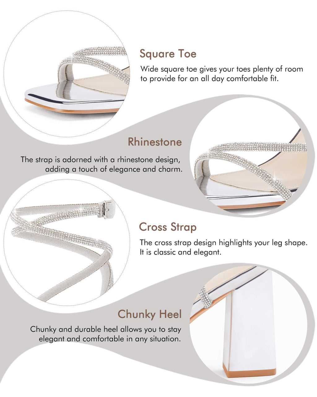 Womens Lace Up Chunky Heels Rhinestone Sandals Square Open Toe High Block Heeled