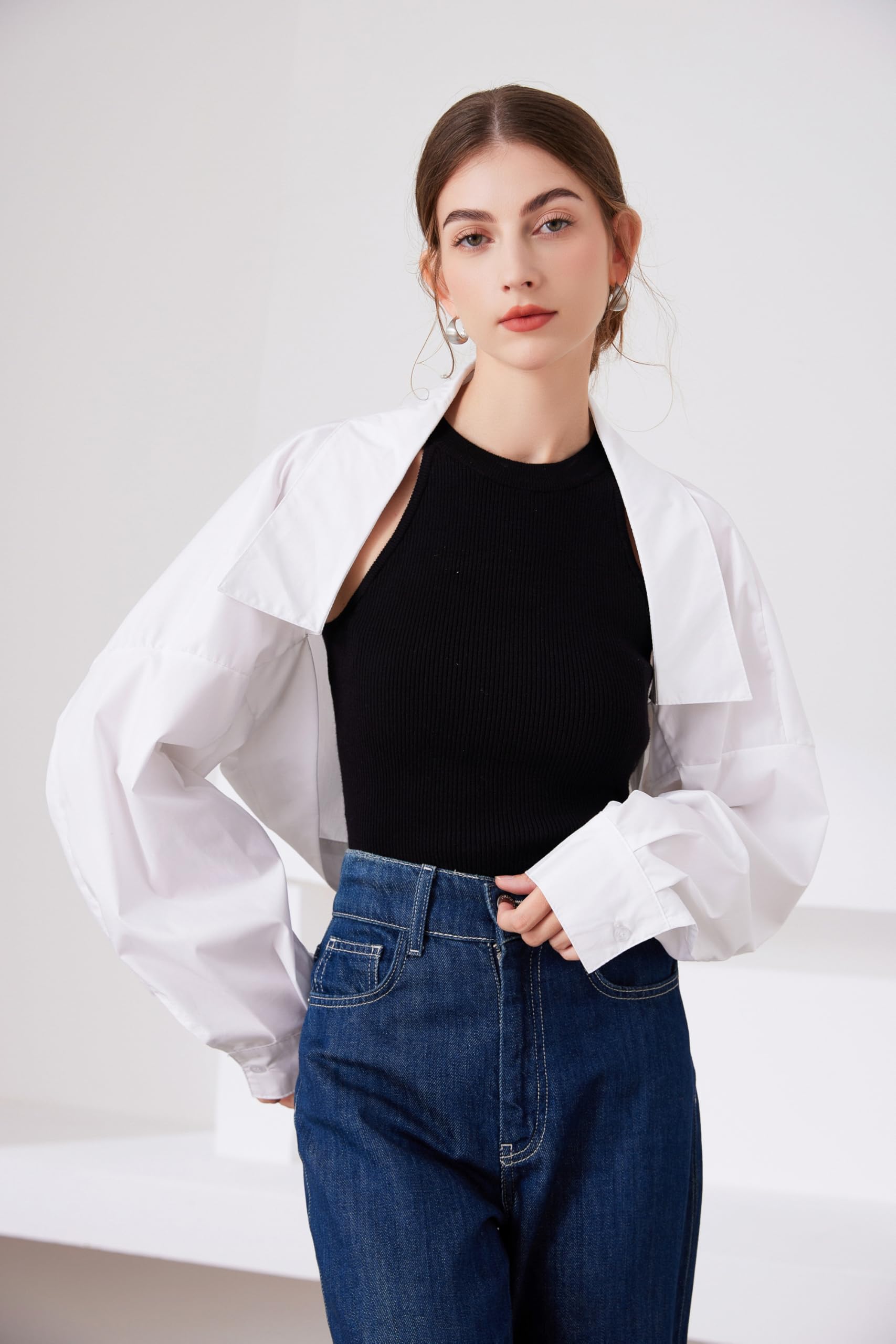 Fake Collar Long Sleeves Detachable Blouse False Collar Half Shirt Blouse Collar