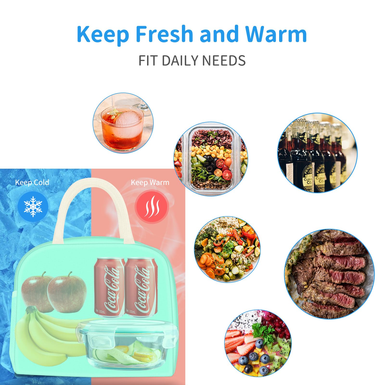 Reusable Insulated Lunch Tote Bag,Leakproof Food Handbags Case High Capacity