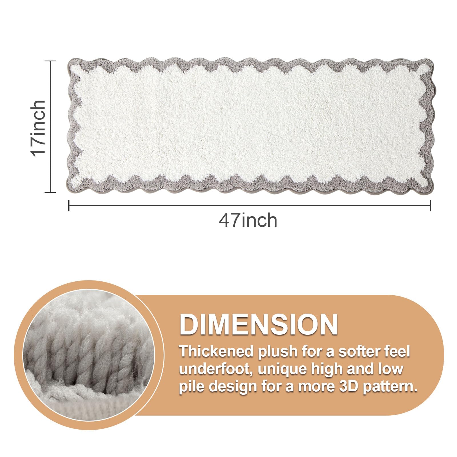 Cute Scalloped Bath Mat, Fun Plush Microfiber Scallop Bathroom Rugs Non Slip Washable Quick Dry Absorbent