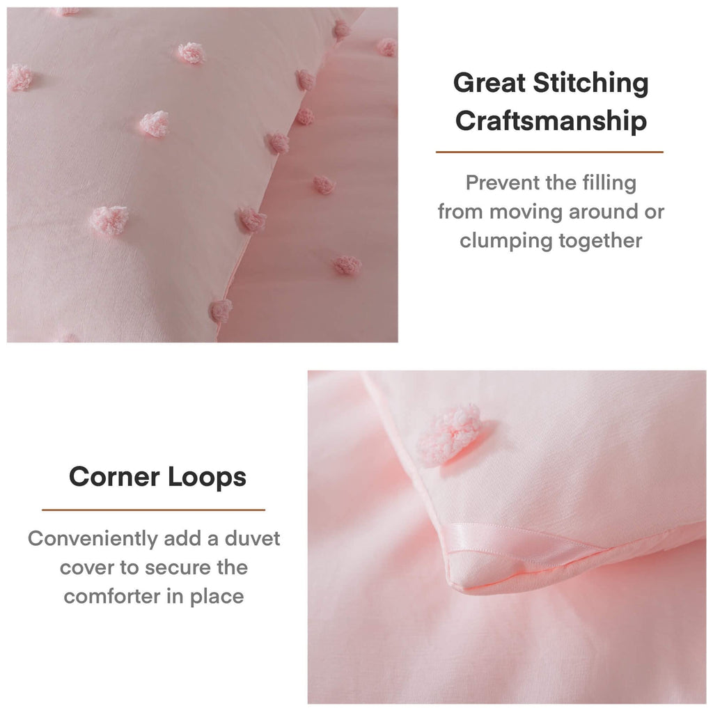 Comforter Set, 2 Pieces- Soft Cotton Lightweight Comforter with 1 Pillowcase, Chenille Dots All Season Down Alternative Comforter Set for Bedding