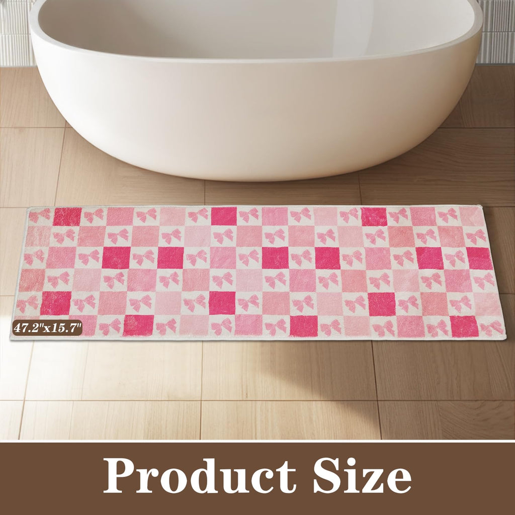 Long Bathroom Rug, Cute Coquette Absorbent Non Slip Bathroom Mat Soft Plush Washable, Decor for Bedroom Hallway Kitchen 16"×48"