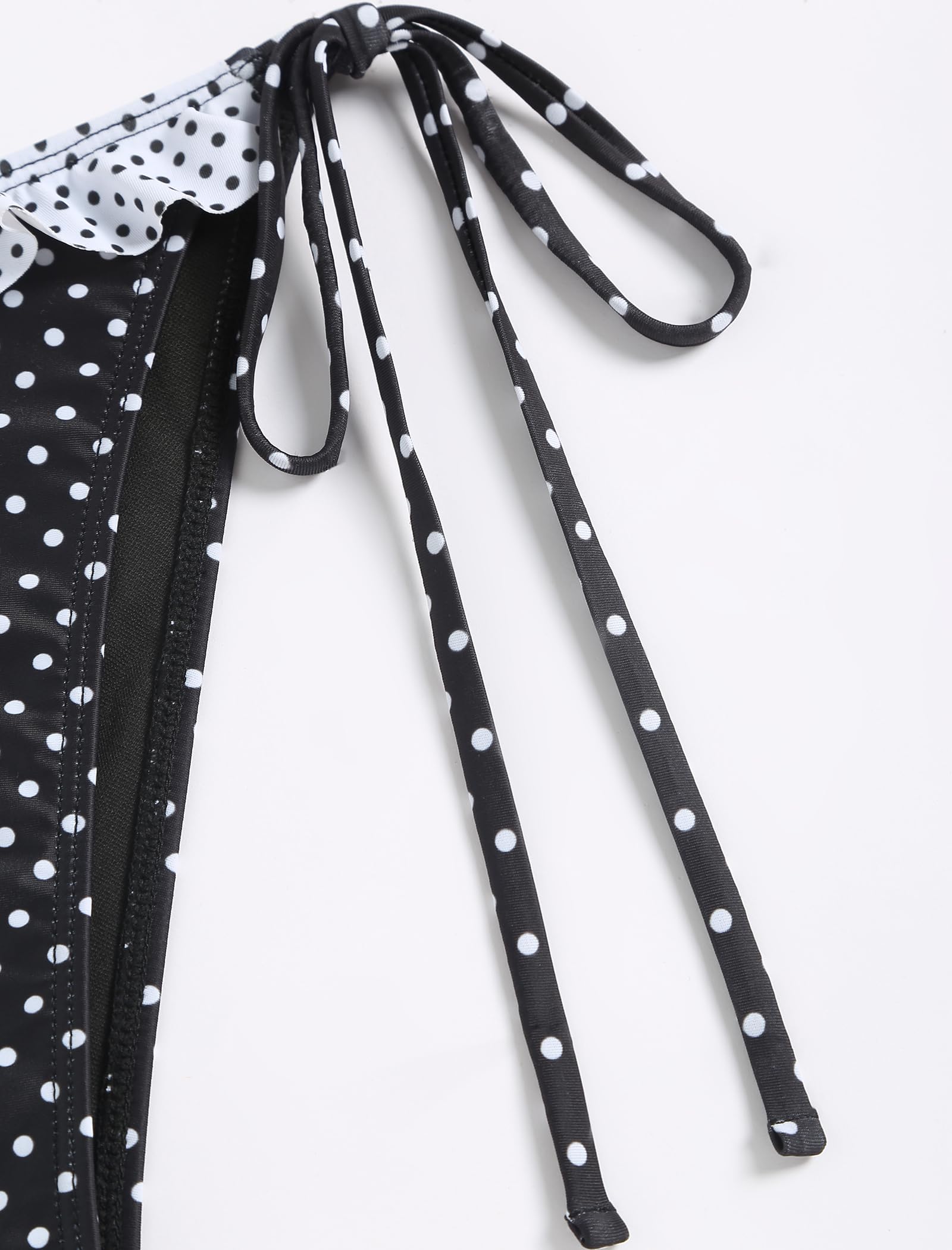 Women's Triangle Bikini Lace Frilled Ruffles Gingham Print Tie Side Spaghetti Strap 2 Pieces Bikini Swimsuit