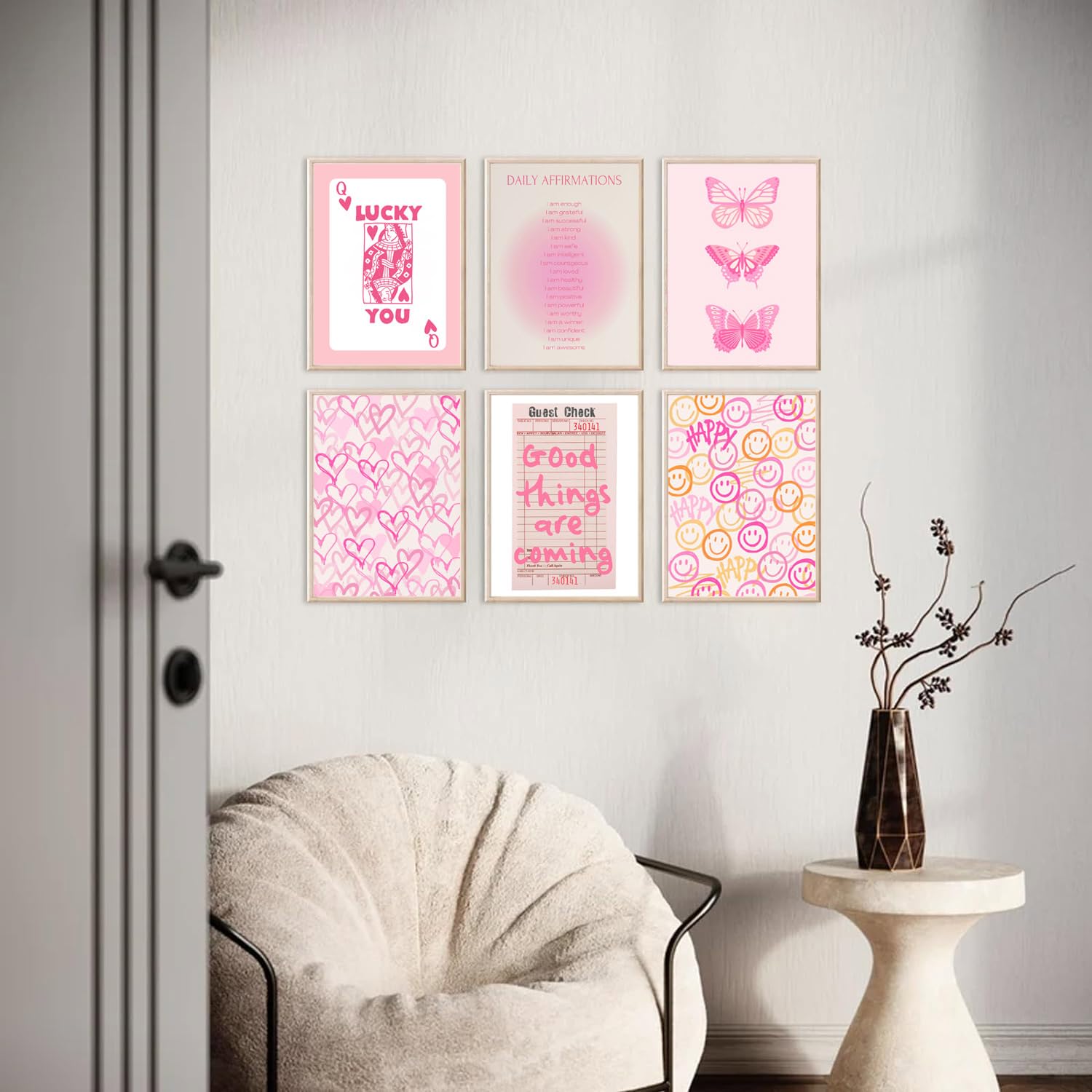 Pink and Orange Preppy Wall Art Queen Poker Halo Angel Digital Poster Tiger Heart You Look Good Yk2 Print Fashion Preppy Canvas Unframed Size: 8x10 inches 6 Pieces