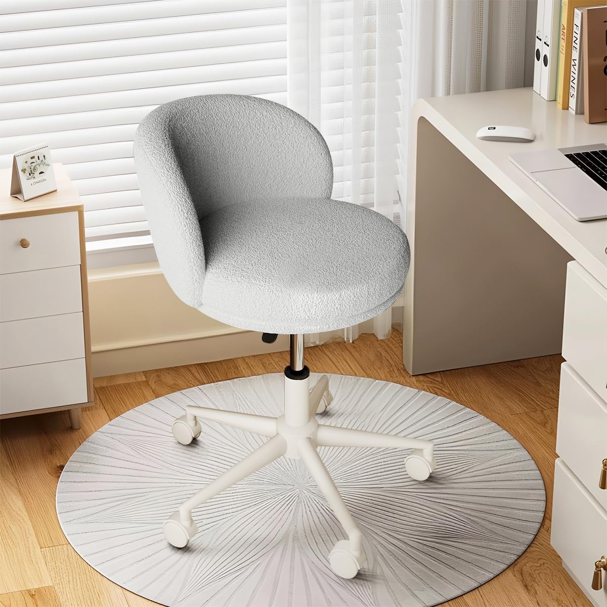Modern Vanity Chair with Back, 360° Swivel Makeup Desk Chair Small Office Chair with Wheels, Height Adjustable Armless Computer Task Chair