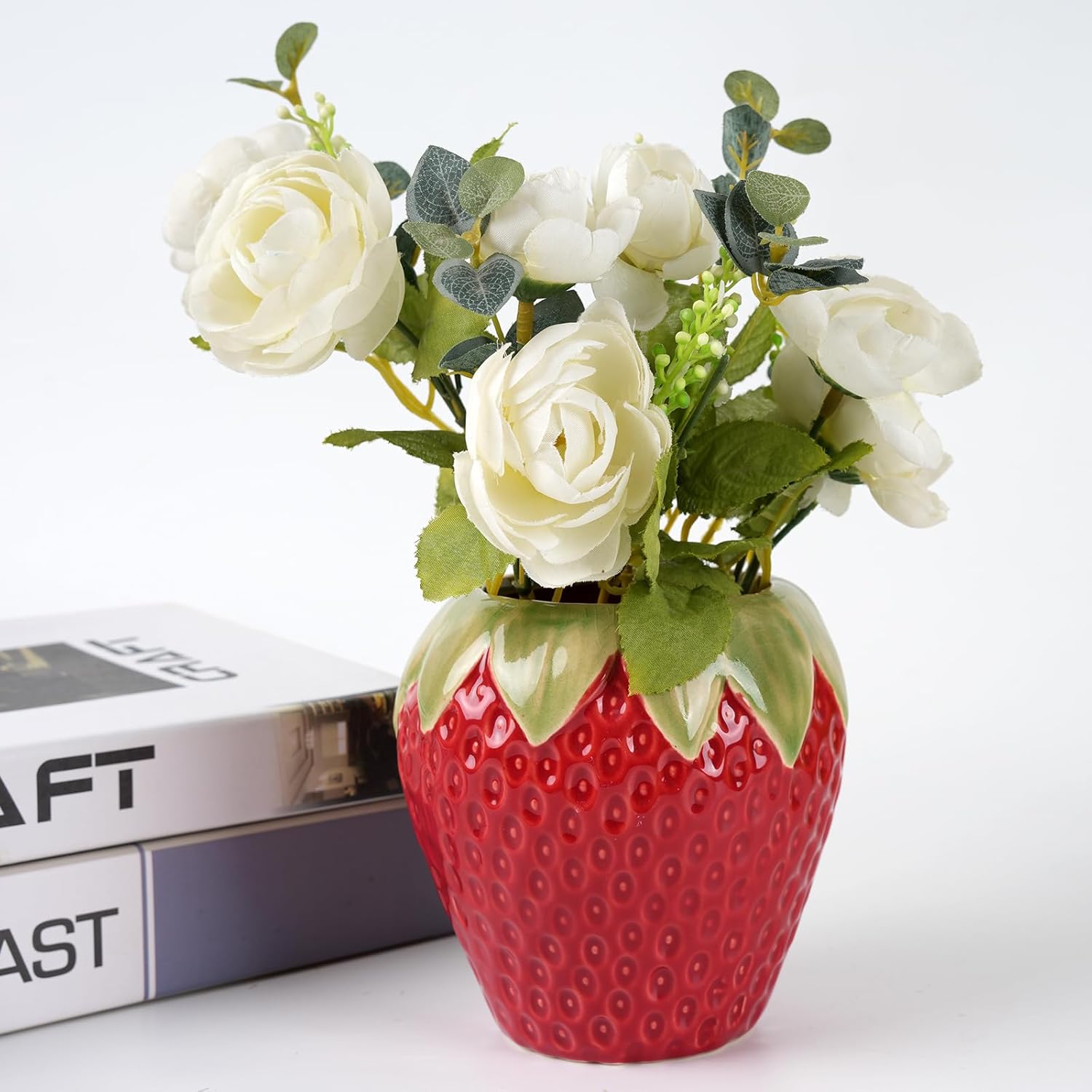Red Ceramic Strawberry Vase, Cute Fresh Flowers Vases