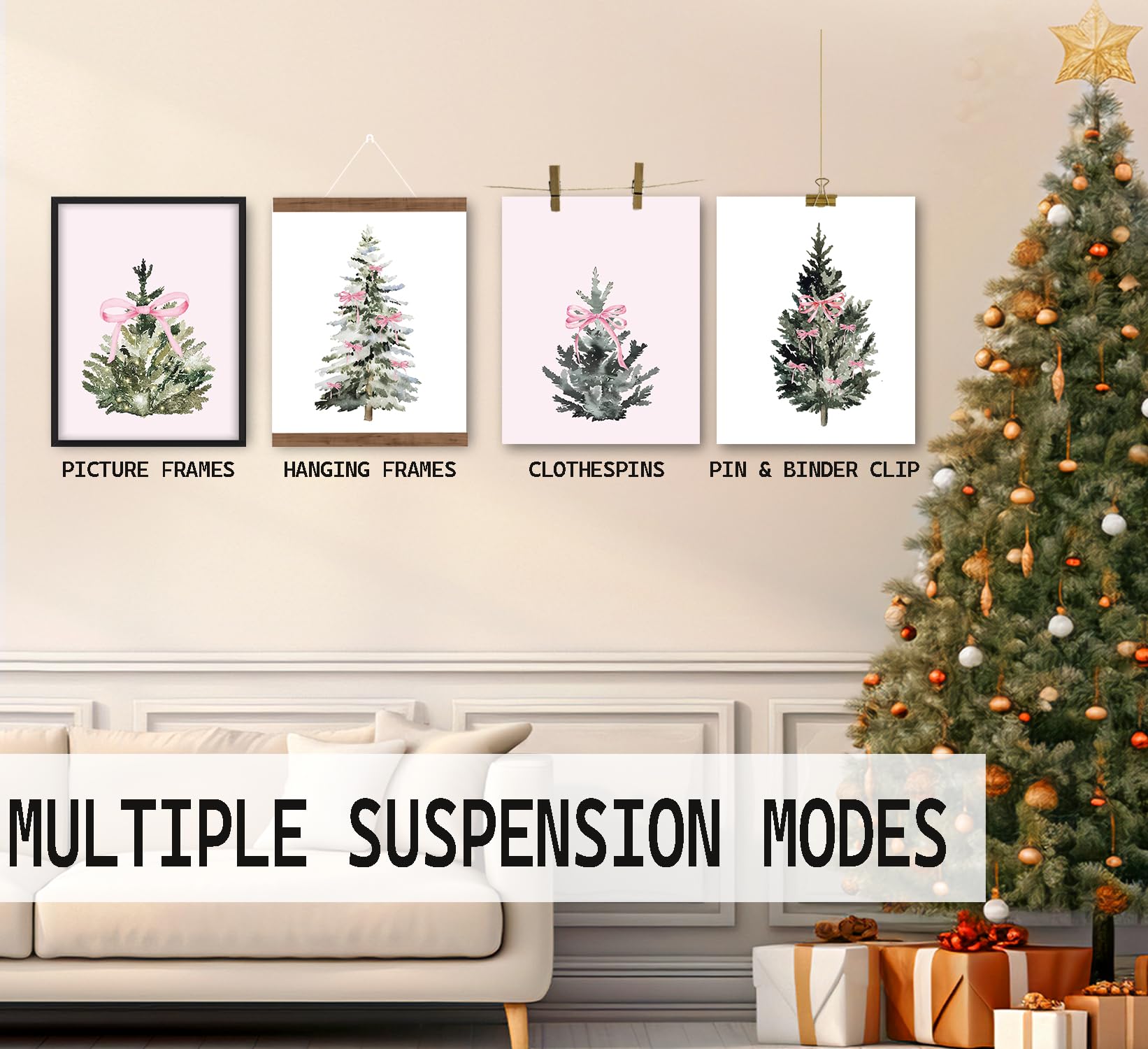 Pink Wall Art Bow Themed Party Decorations 8x10, Pink and White Room Decor, Set of 4