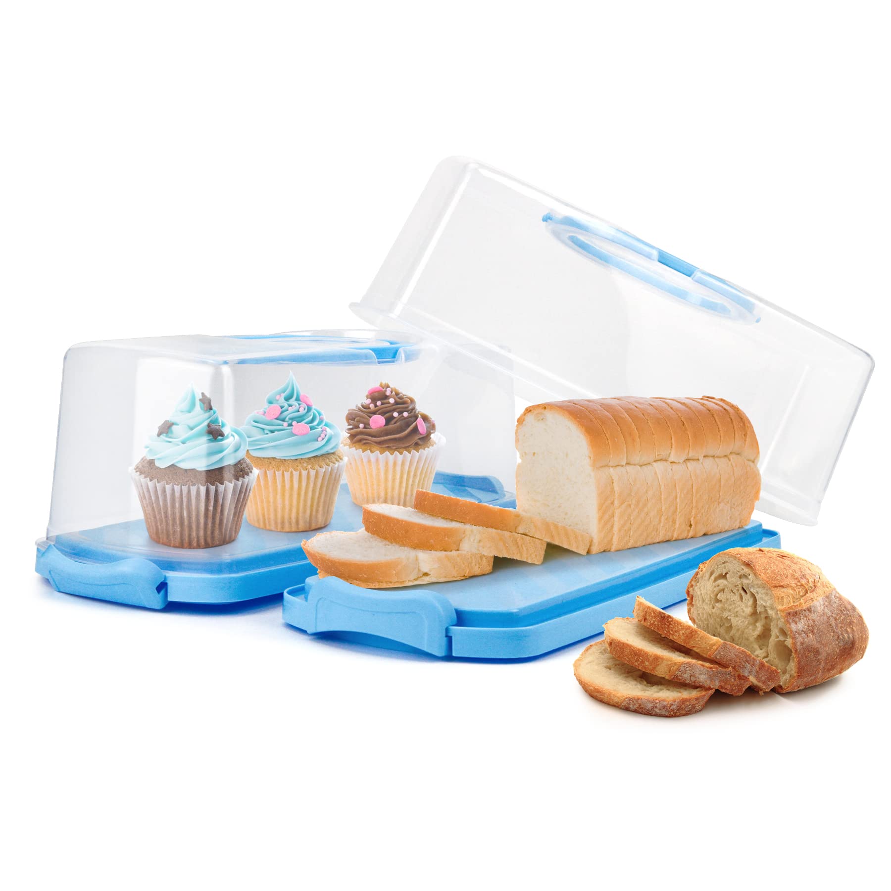 Plastic Rectangular Bread Box with Clear Lid, Loaf Cake Keeper, Portable Bread Keeper Storage Container with Handle