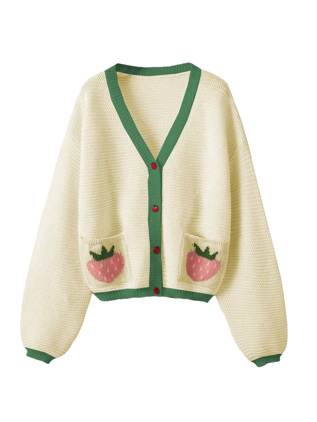 Women's Strawberry Pattern Open Front Bishop Sleeve Casual Cardigan