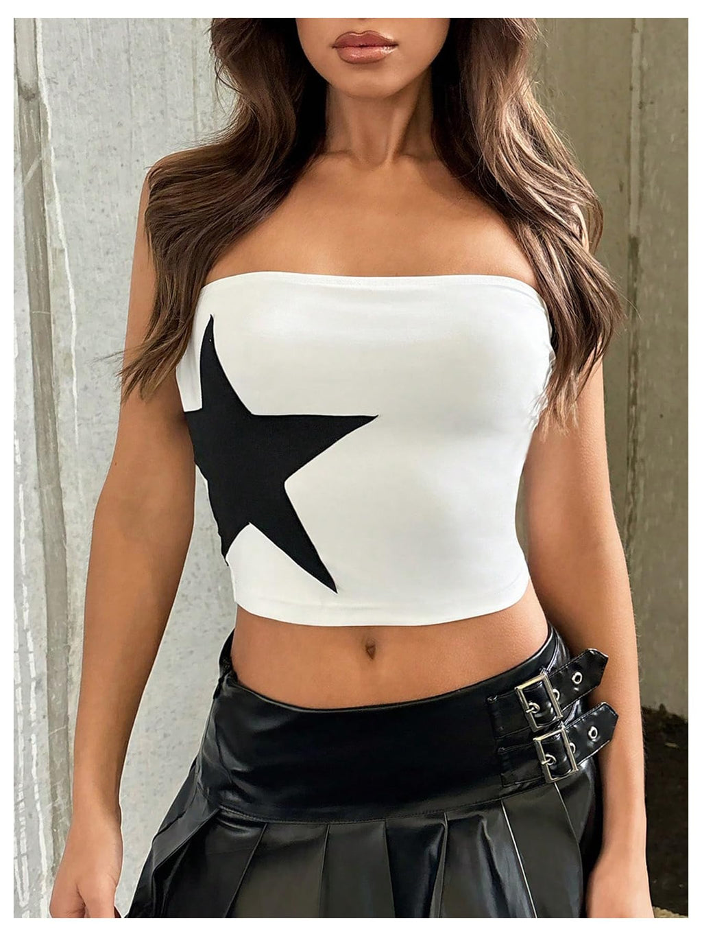 Floerns Women's Sleeveless Strapless Bandeau Star Print Color Block Cropped Tube Tops