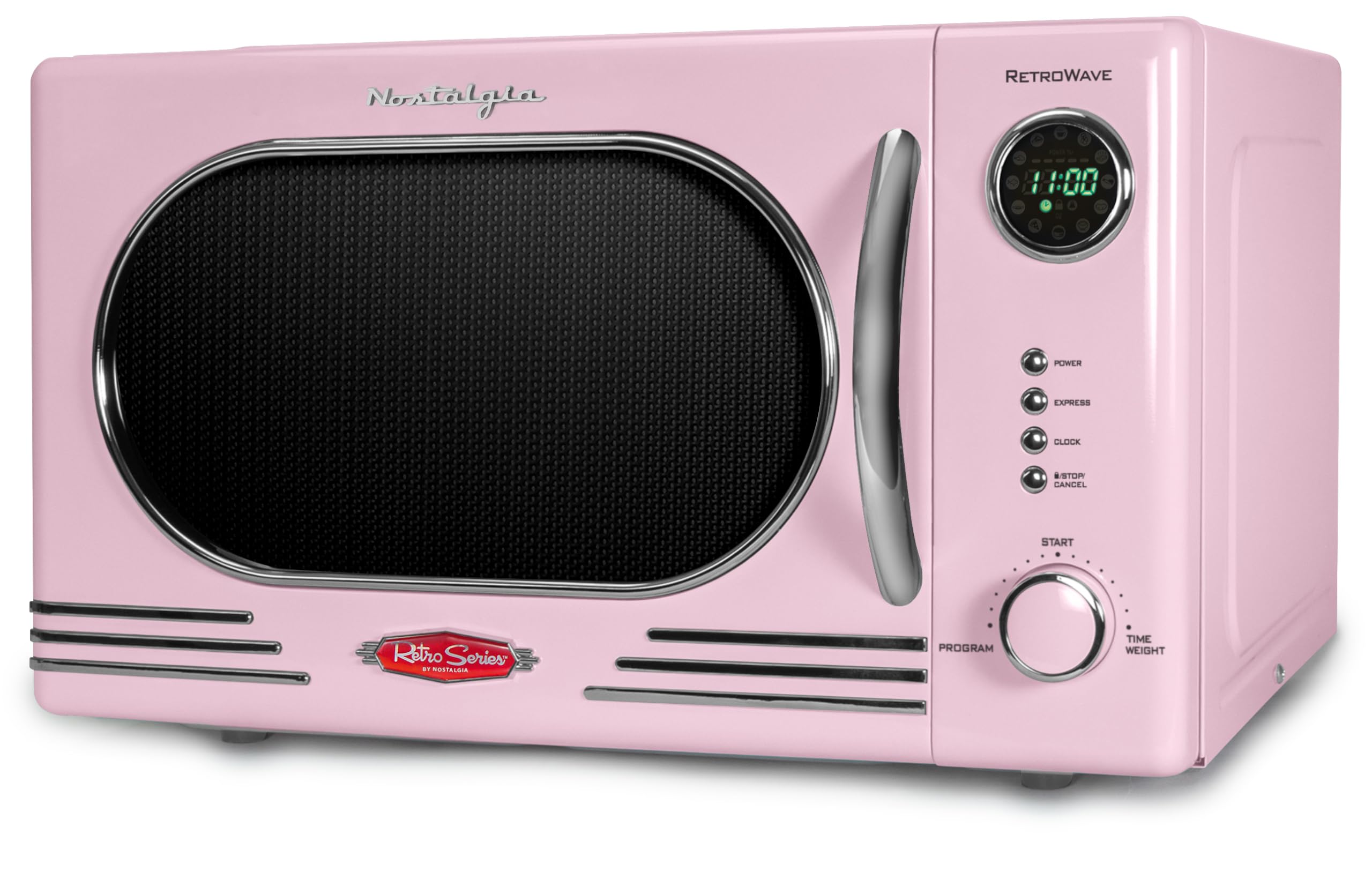 Nostalgia Retro Compact Countertop Microwave Oven 0.7 Cu. Ft. -700-Watts with LED Digital Display-Child Lock-Easy Clean Interior-Pink