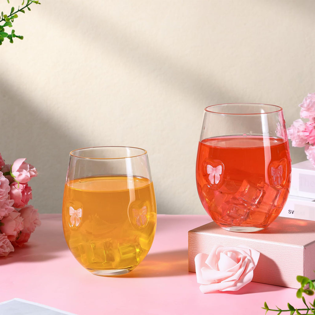 Pink Bow Aesthetic Stemless Wine Glasses 18 oz