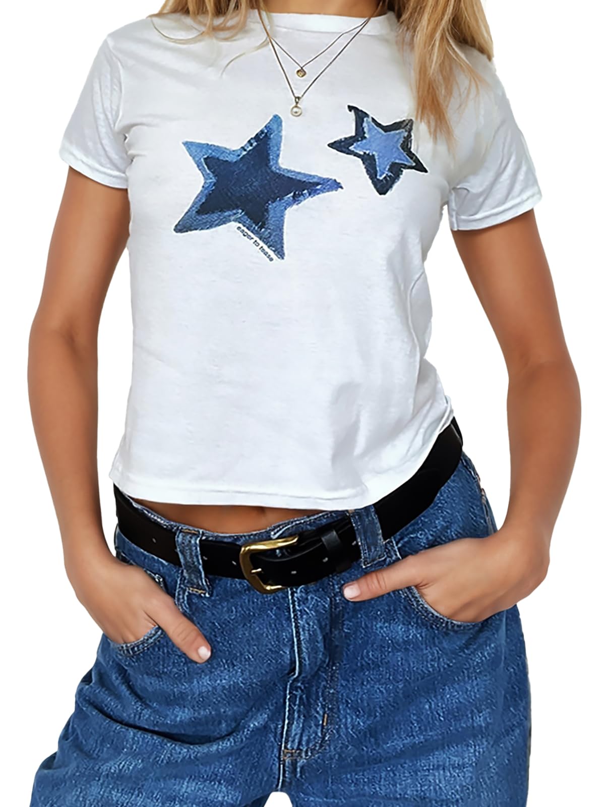Women Star Print Tees Vintage Y2K Baby Tee