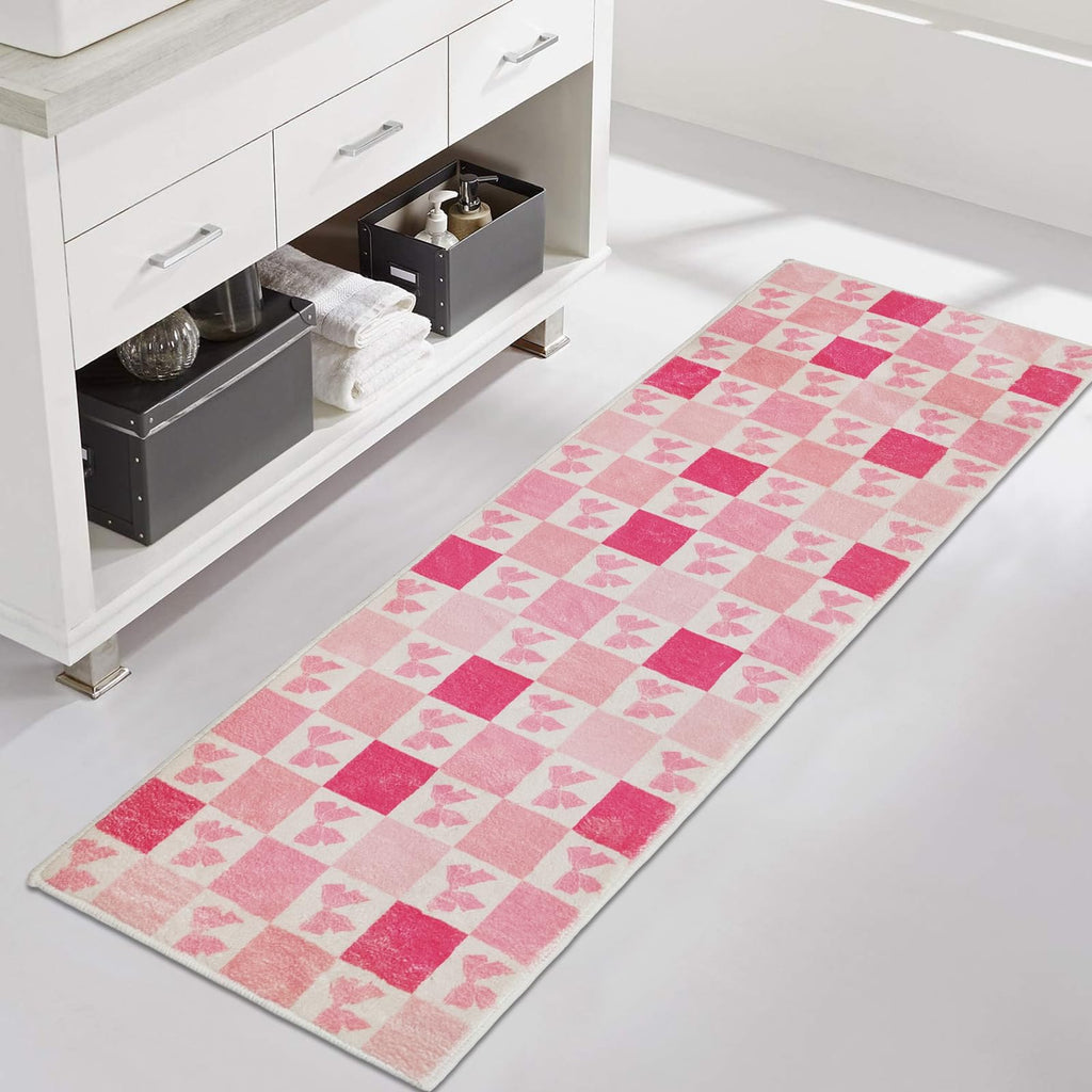 Long Bathroom Rug, Cute Coquette Absorbent Non Slip Bathroom Mat Soft Plush Washable, Decor for Bedroom Hallway Kitchen 16"×48"