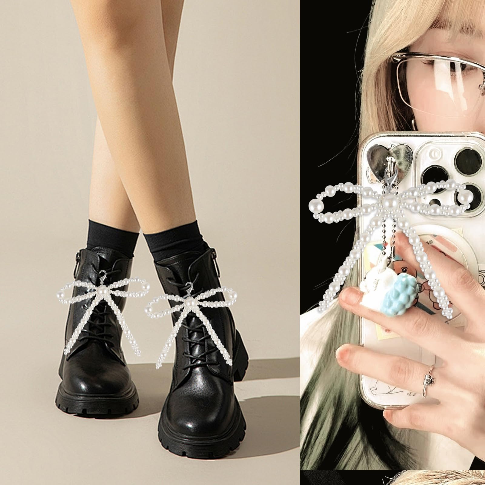 Pearl Bow Shoe Charms 2Pcs for Sneakers Decoration Shoe Lace Charms