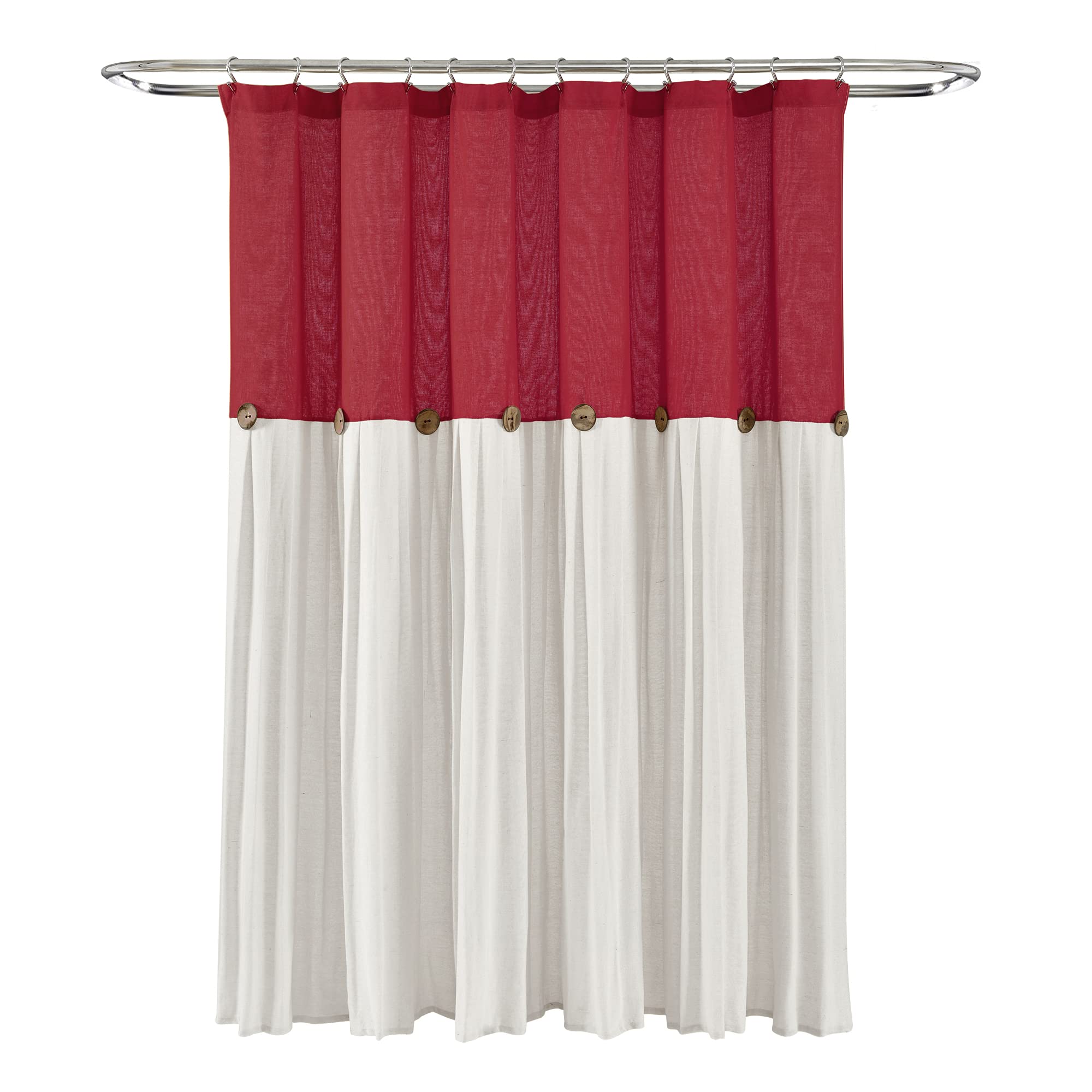 Lush Decor Linen Button Shower Curtain, 72" W x 72" L, Fabric Shower Curtains