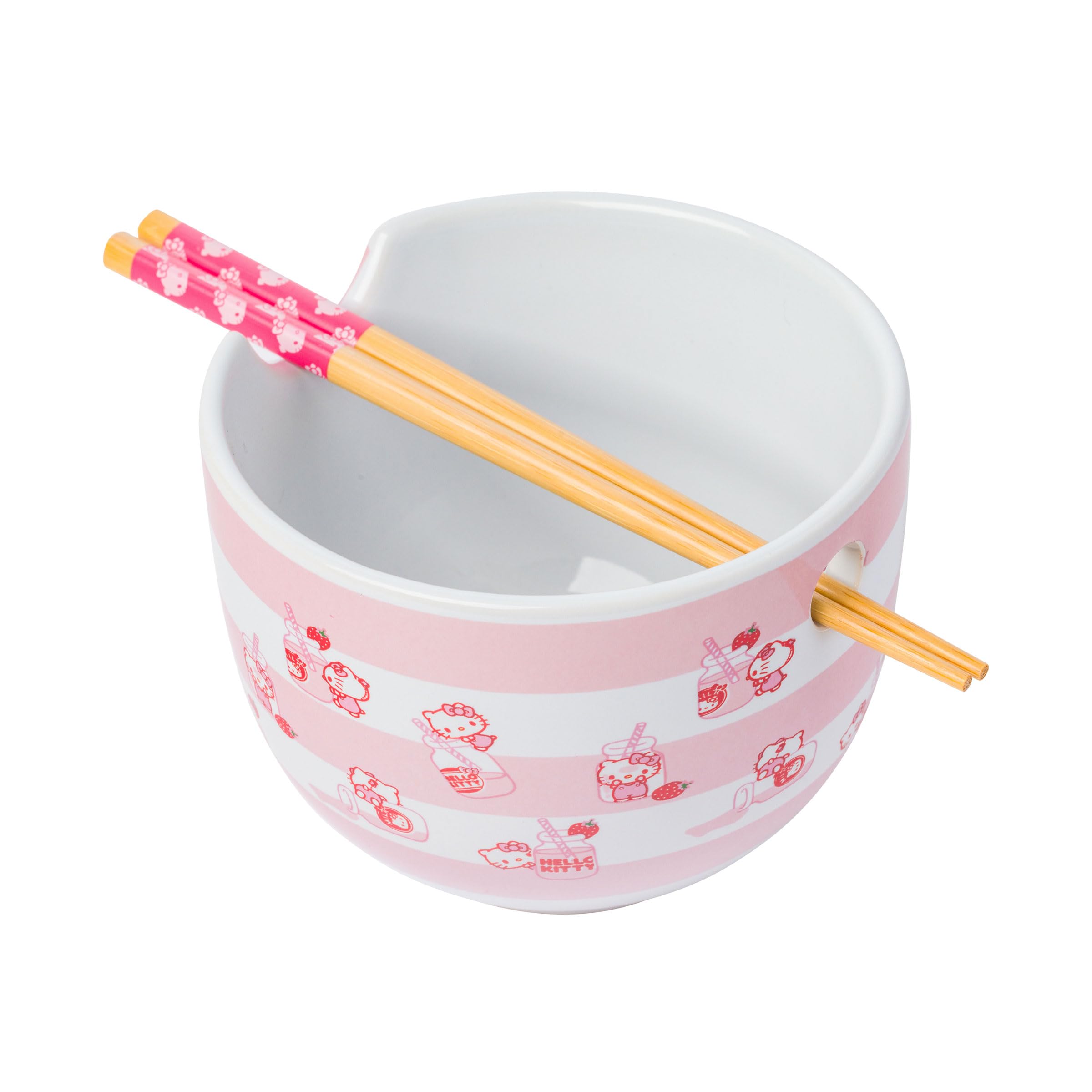 Ceramic Sanrio Hello Kitty Ramen Noodle Rice Bowl with Chopsticks, Microwave Safe