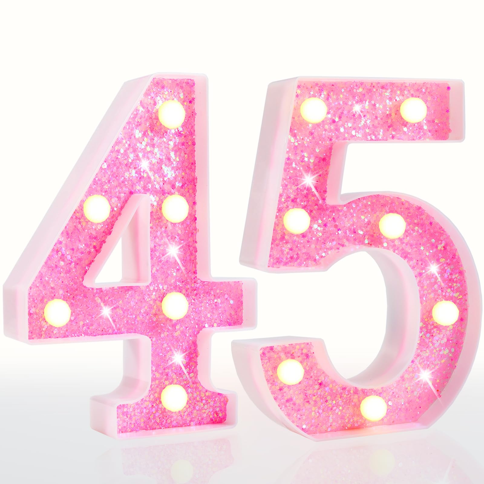 Pink LED Letters Glitter Alphabet LetterS & Numbers Sign Battery Powered