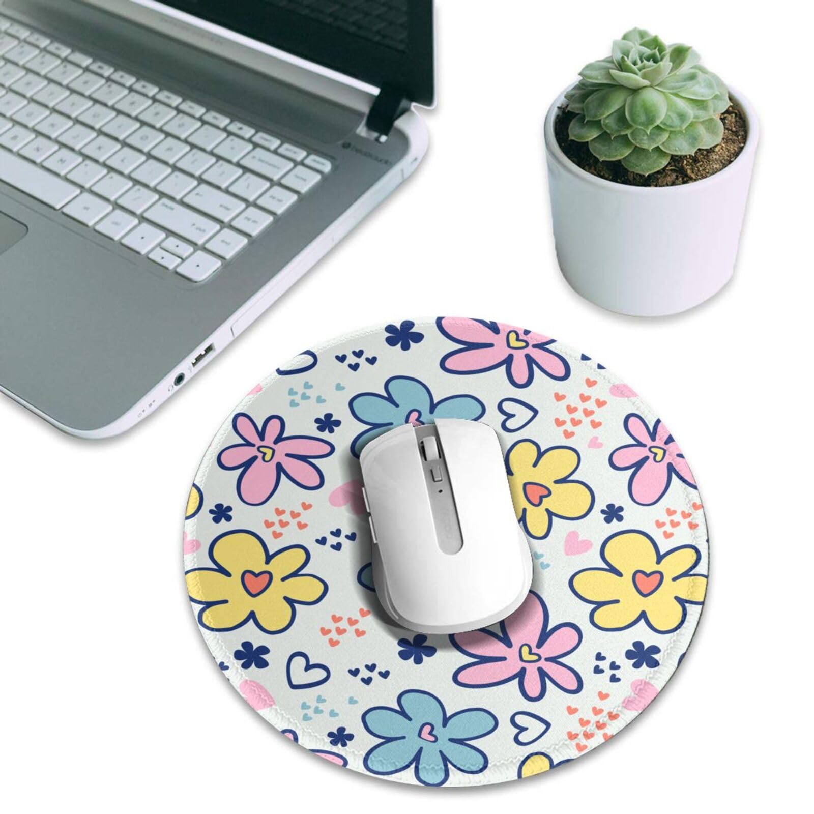 Round Mouse Pad Desk Top - Stitched Edges 8 X 8 Inch