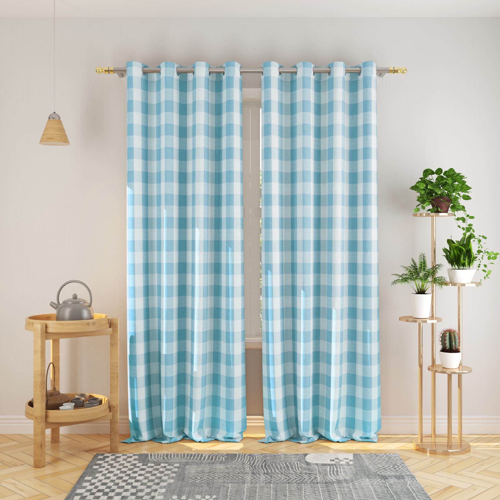 Tier Curtains Check Gingham Plaid Window Curtain Panels Bathroom Grommet Top Window Treatment 2 Panels