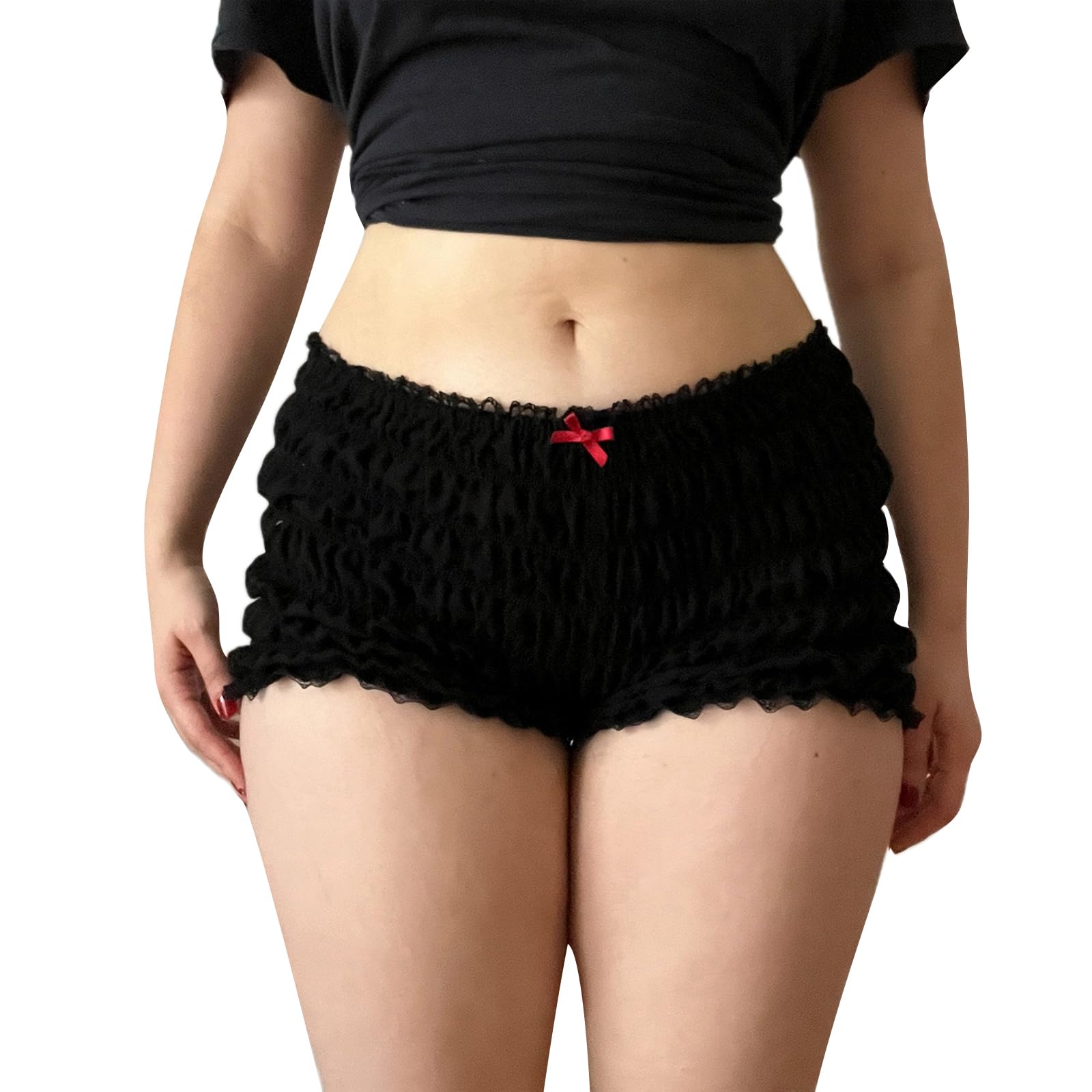 Womens Ruffle Bloomer Shorts Y2k Elastic Gingham Fruit Print Cute Frilly Lounge Sleep Pj Mini Micro Boy Shorts