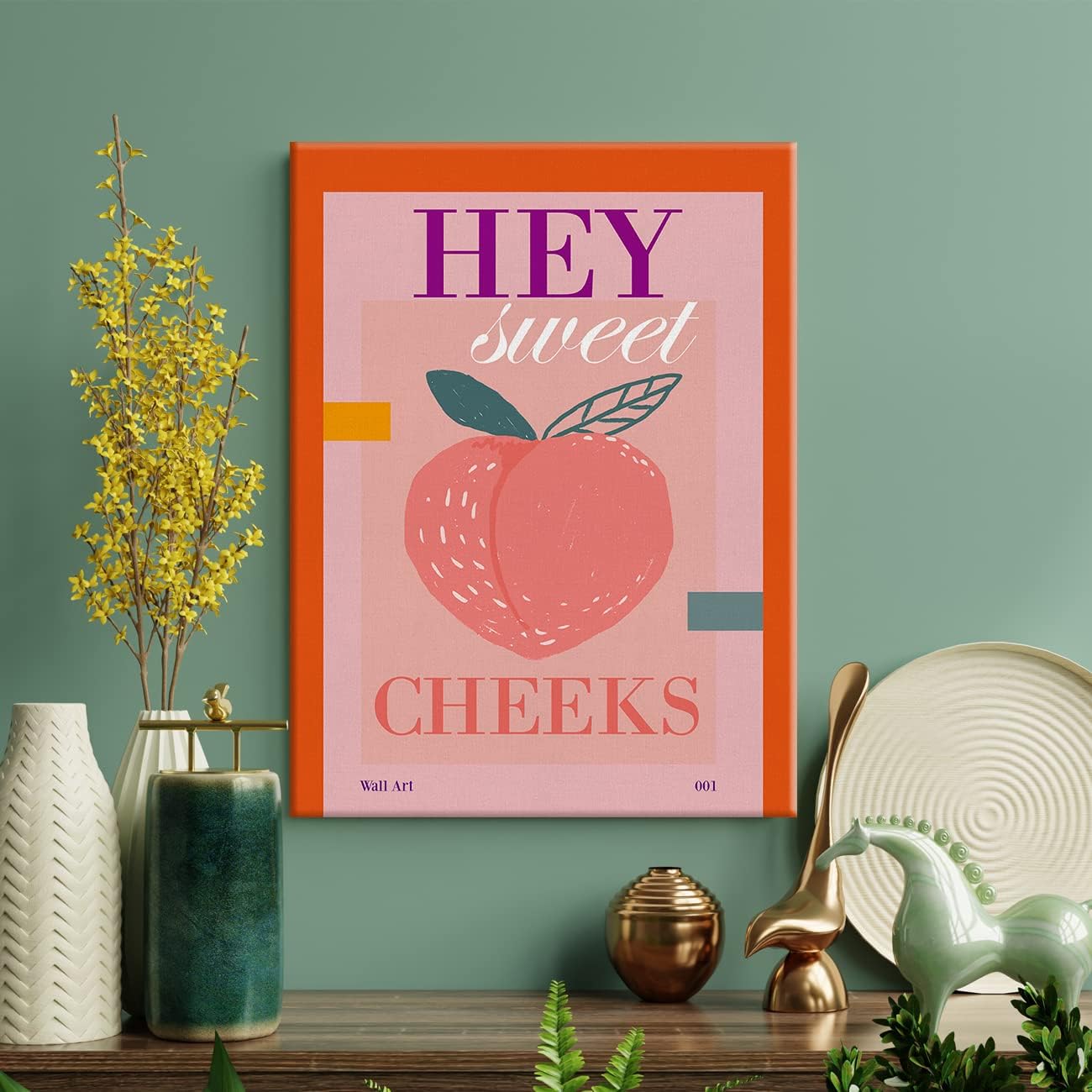 Print Canvas Wall Art Home Decor -  Bathroom Peach Art Hey Sweet Cheeks Painting 12x15 Canvas Poster Framed Ready to Hang