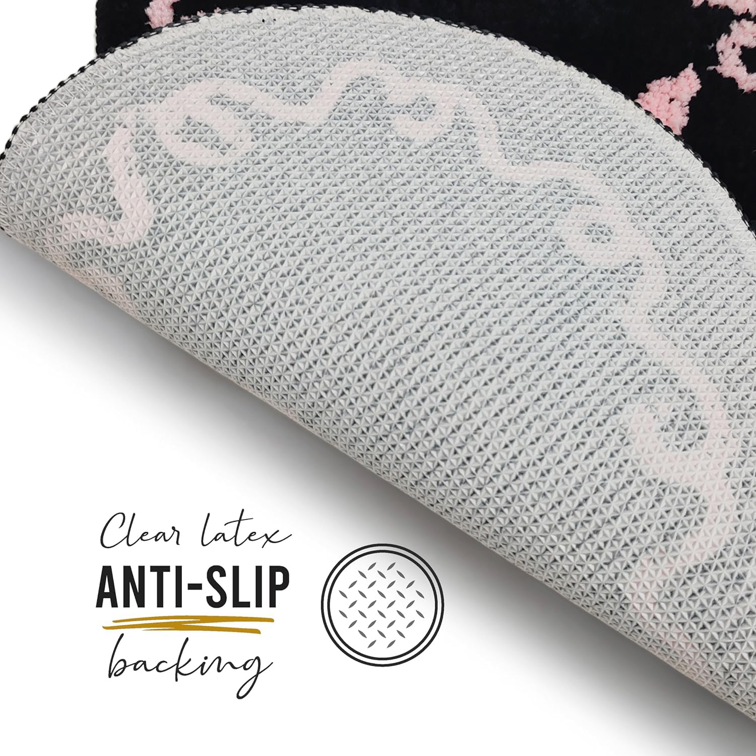 Coquette Black Pink Bow Mat Non Slip Heart Shaped Bow Rug Cute Girly Carpet Room Decor Microfiber Absorbent Bath