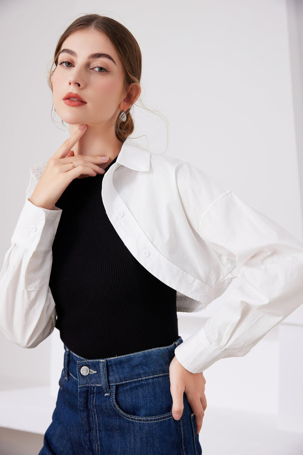 Fake Collar Long Sleeves Detachable Blouse False Collar Half Shirt Blouse Collar