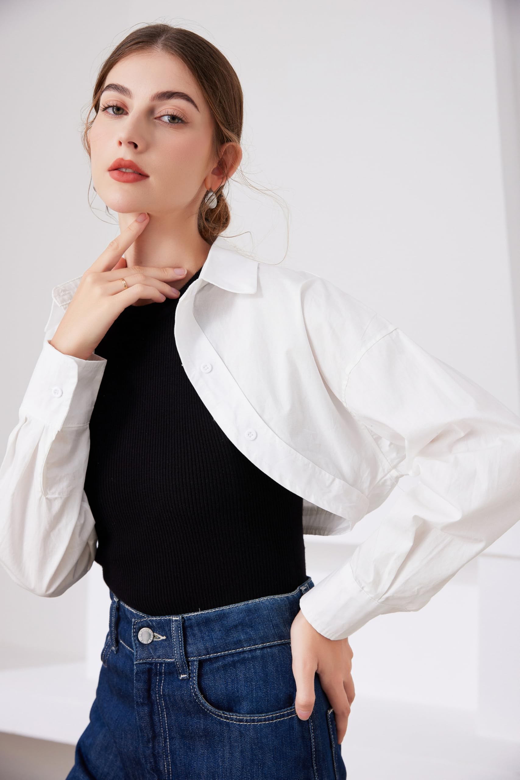 Fake Collar Long Sleeves Detachable Blouse False Collar Half Shirt Blouse Collar
