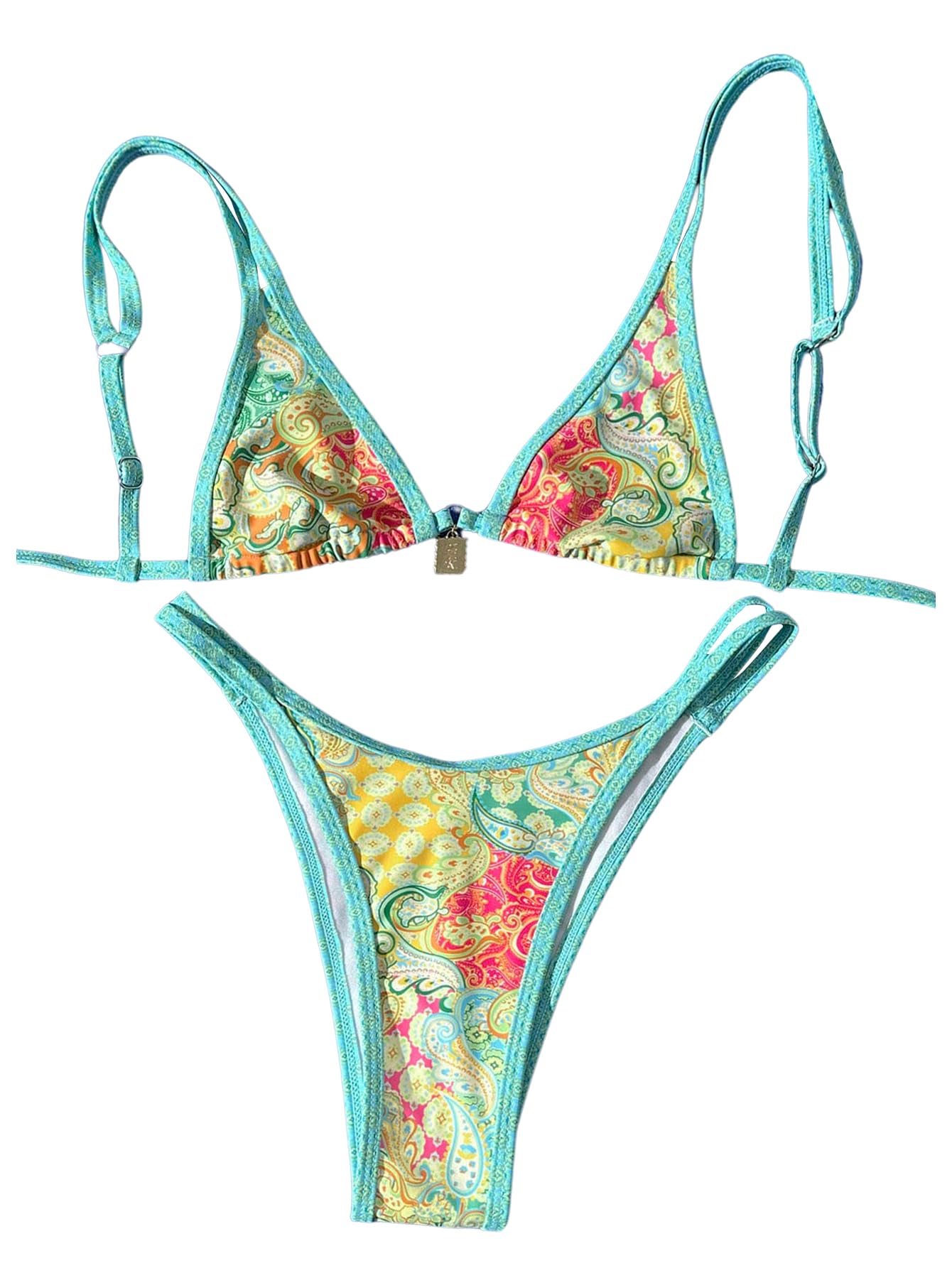 Women's Boho Floral Tie Side Triangle High Cut Bikini Set Bathing Suit Swimsuit