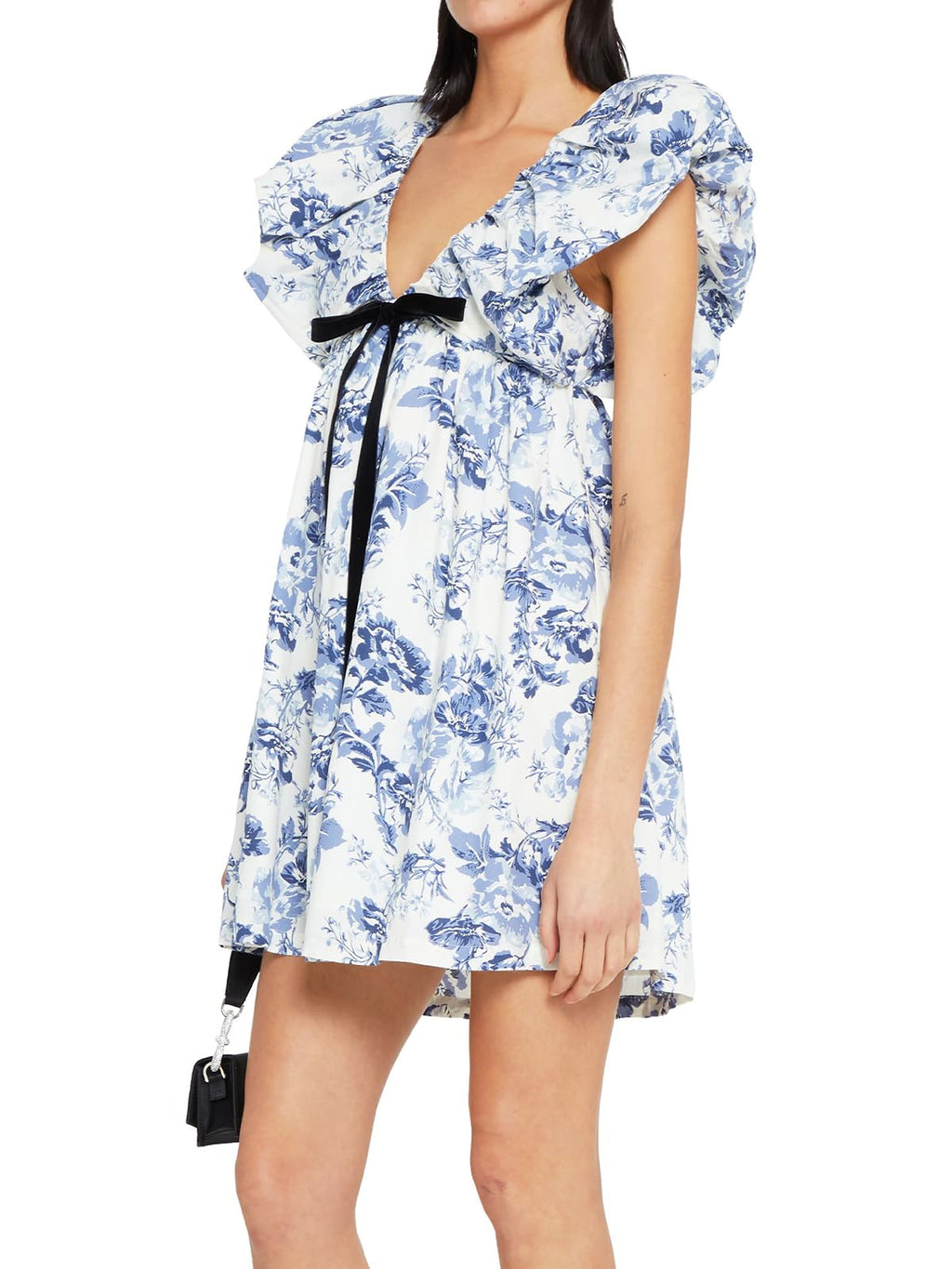 Women's Mini Dress V Neck Puff Sleeve Dress Short Babydoll Bow Dress