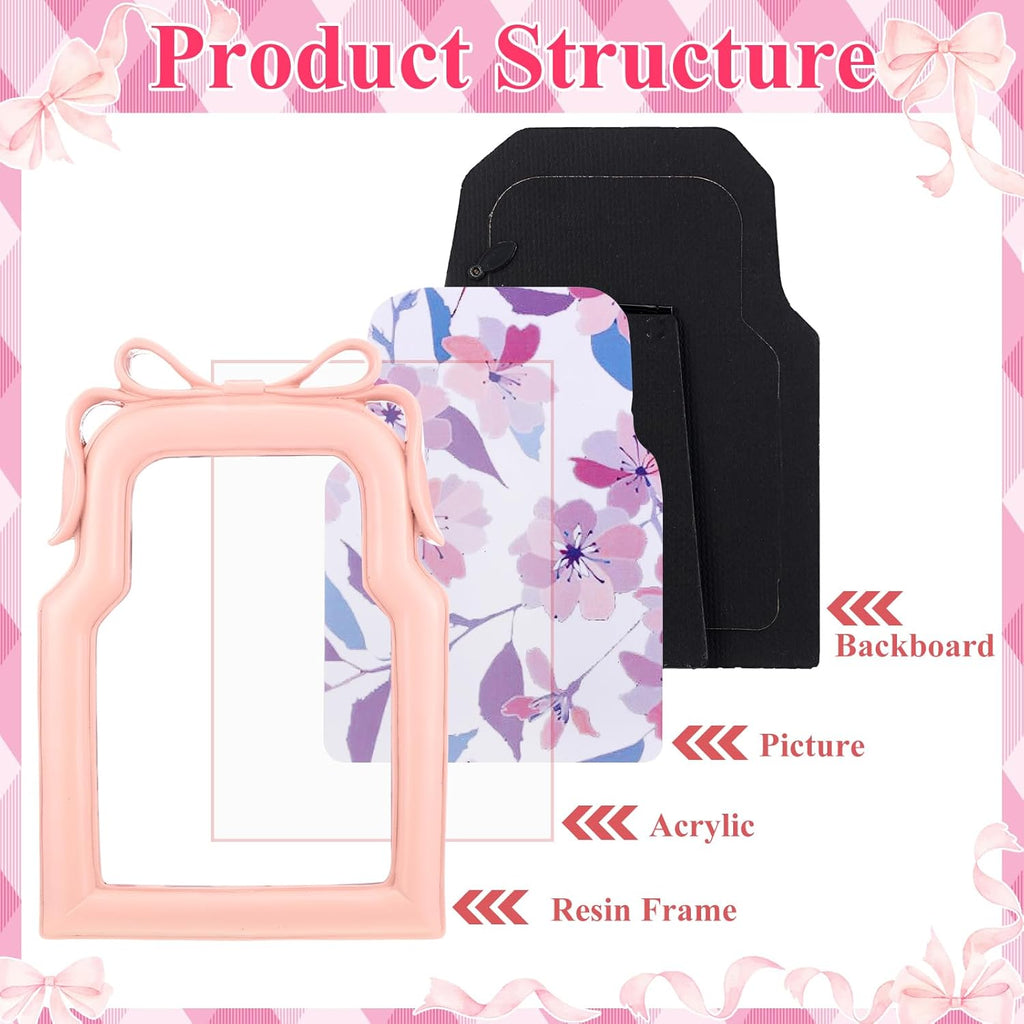 Pink Bow Picture Frame 4x6 Inch 3D Coquette Display Resin Photo Frames Cute Ribbon Bow Design 2 Pcs