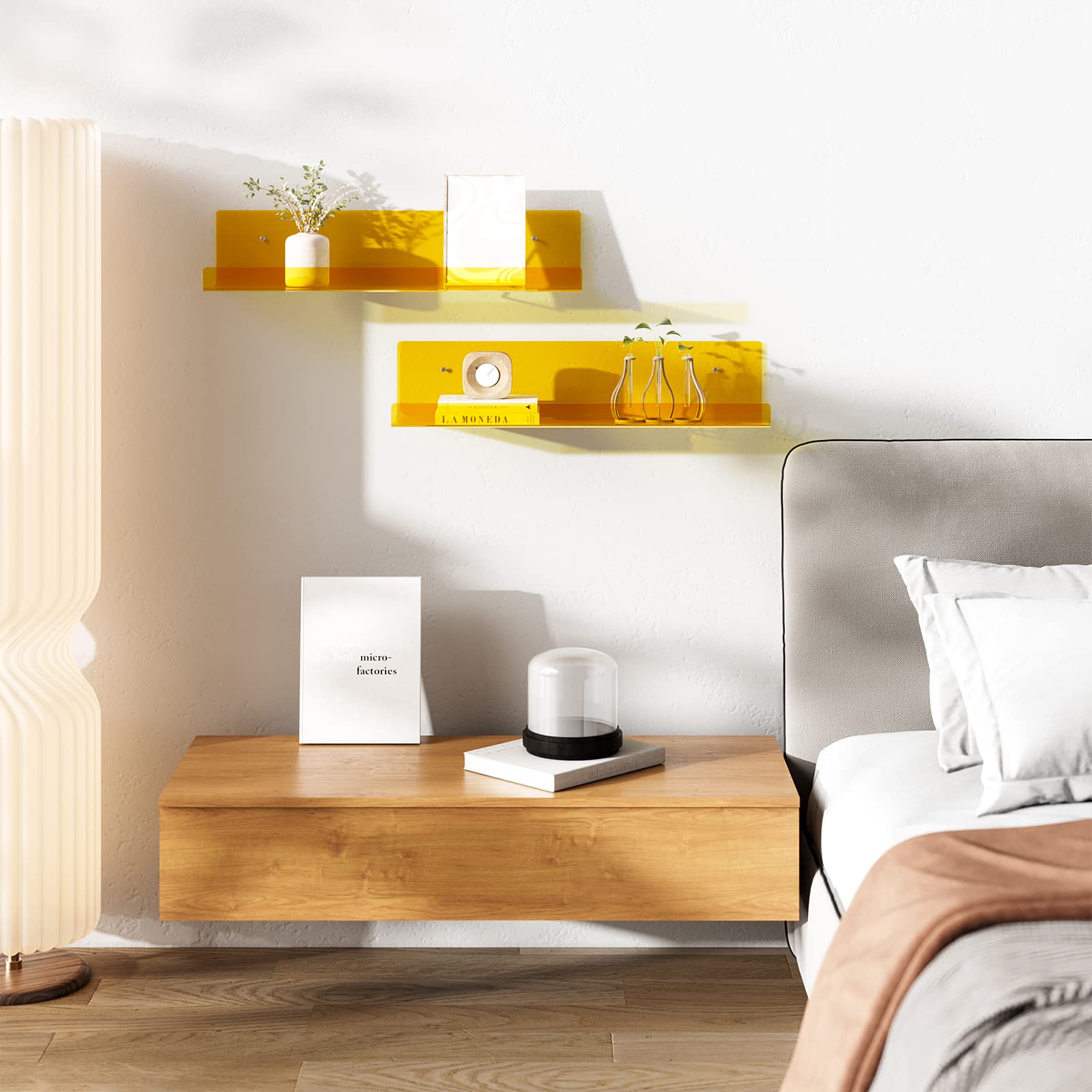 Floating Acrylic Shelves, 2 Pack Kids Floating Bookshelf Wall Mounted Display Shelf for Books