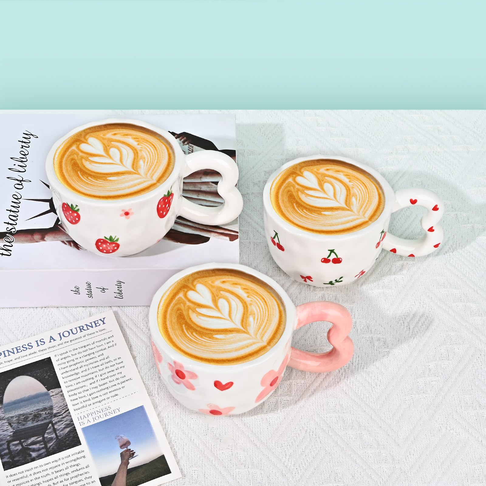 Ribbon Bow Ceramic Mug, Cute Creative Heart Handle Mug Design, 10.5 oz/300 ml