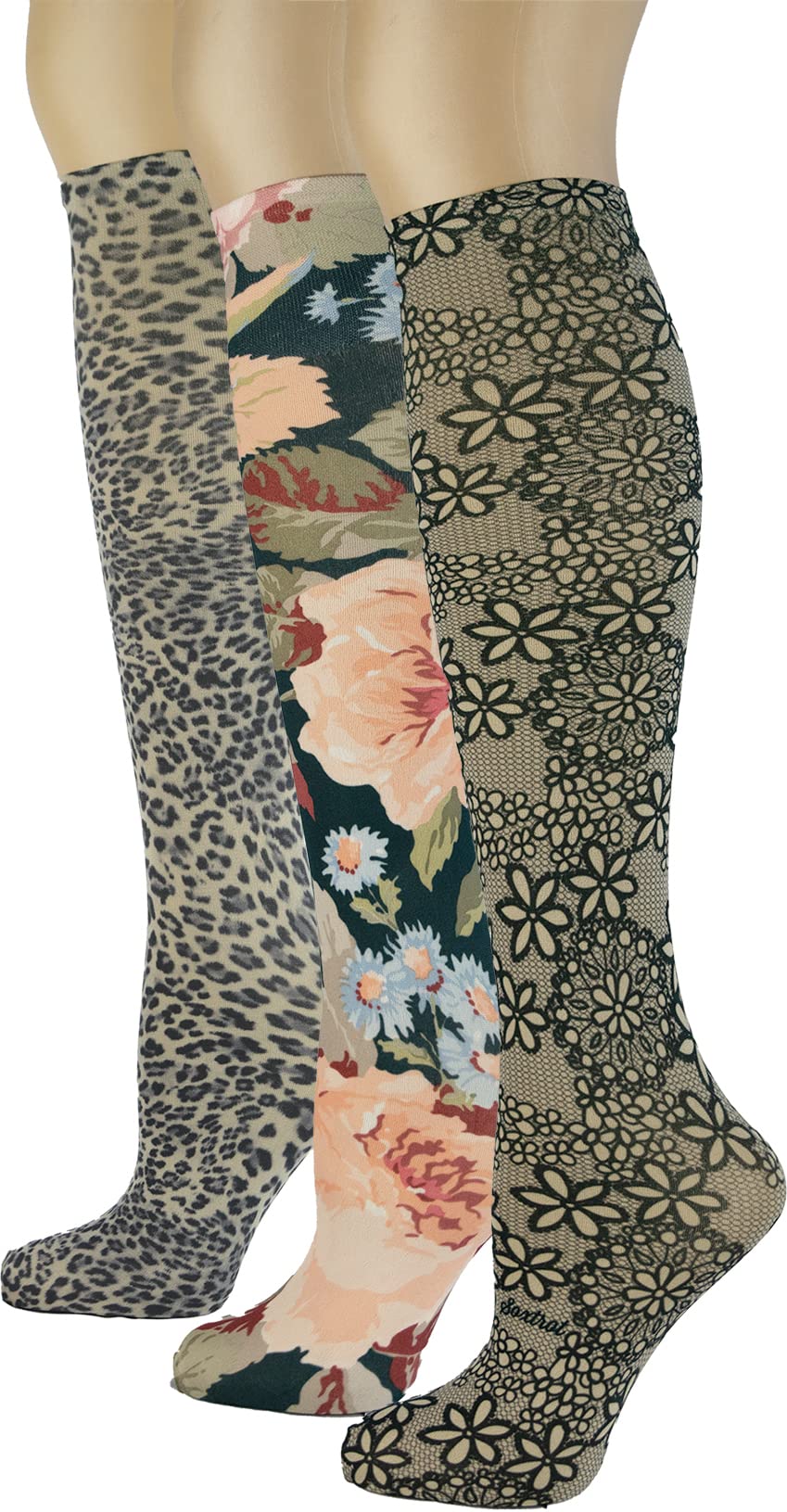 Women's 3 Pairs Knee High Trouser Socks, Classy and Colorful Printed Patterns, Silky Smooth Material