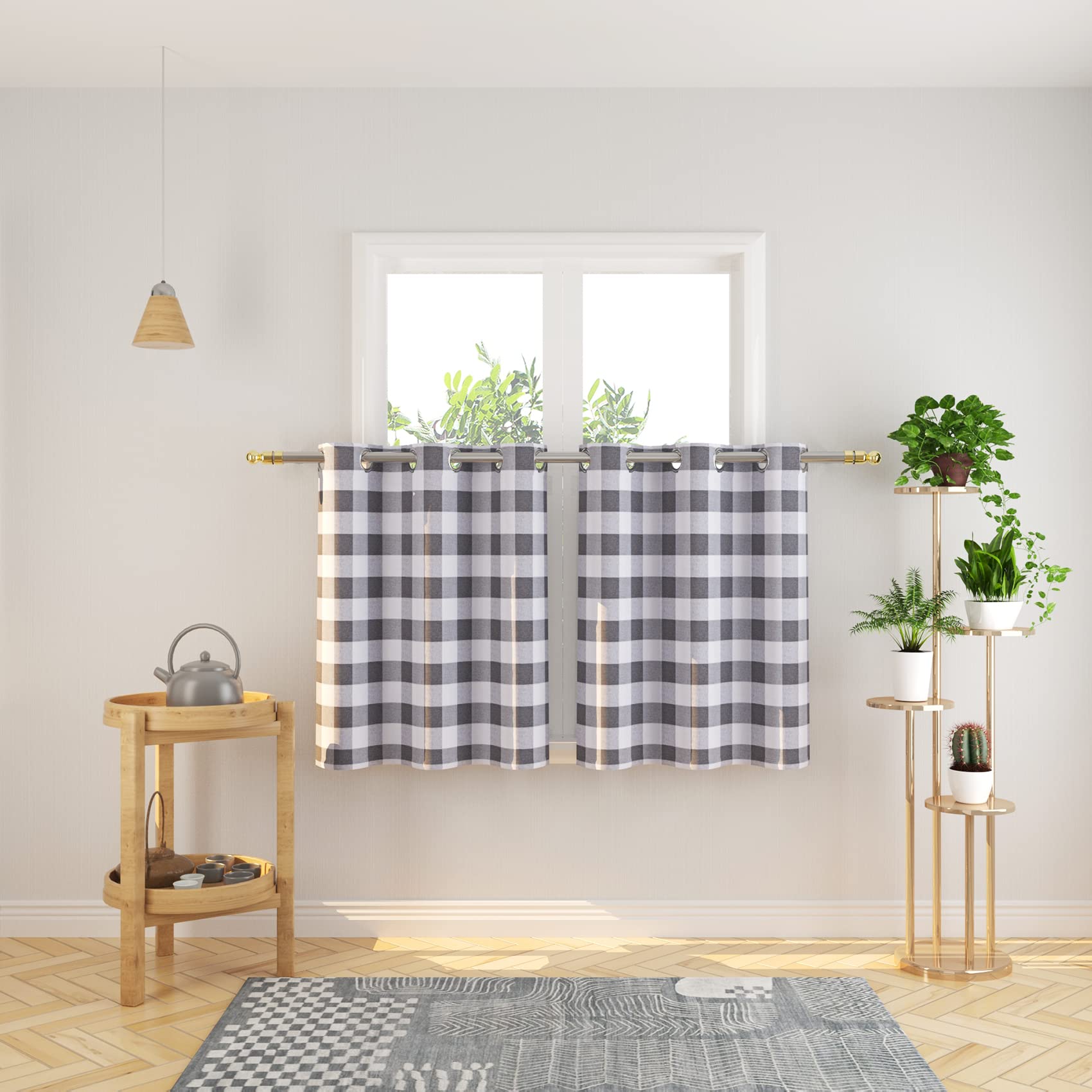 Tier Curtains Check Gingham Plaid Window Curtain Panels Bathroom Grommet Top Window Treatment 2 Panels