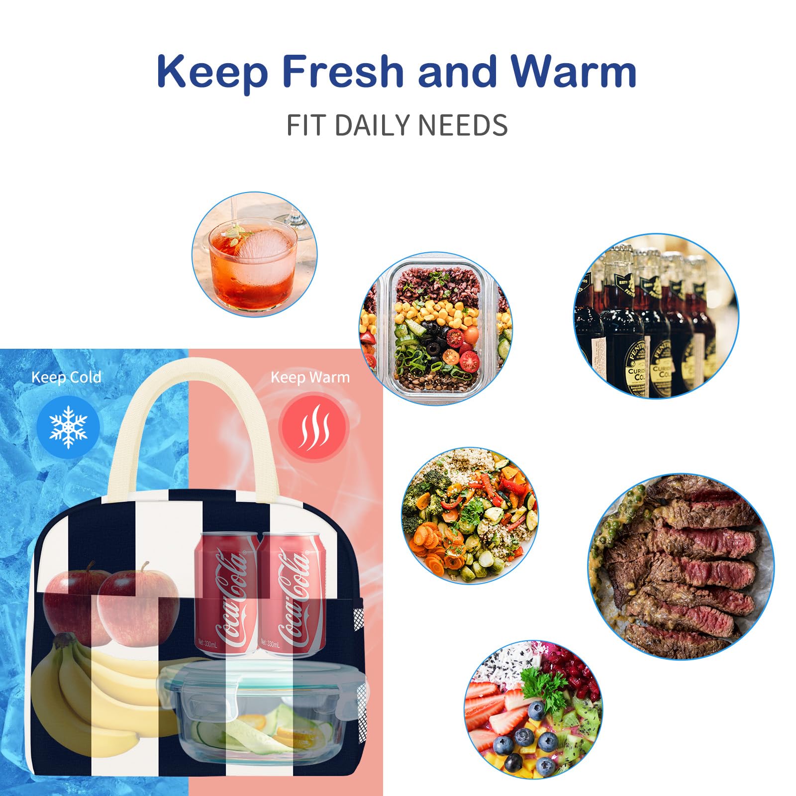 Reusable Insulated Lunch Tote Bag,Leakproof Food Handbags Case High Capacity