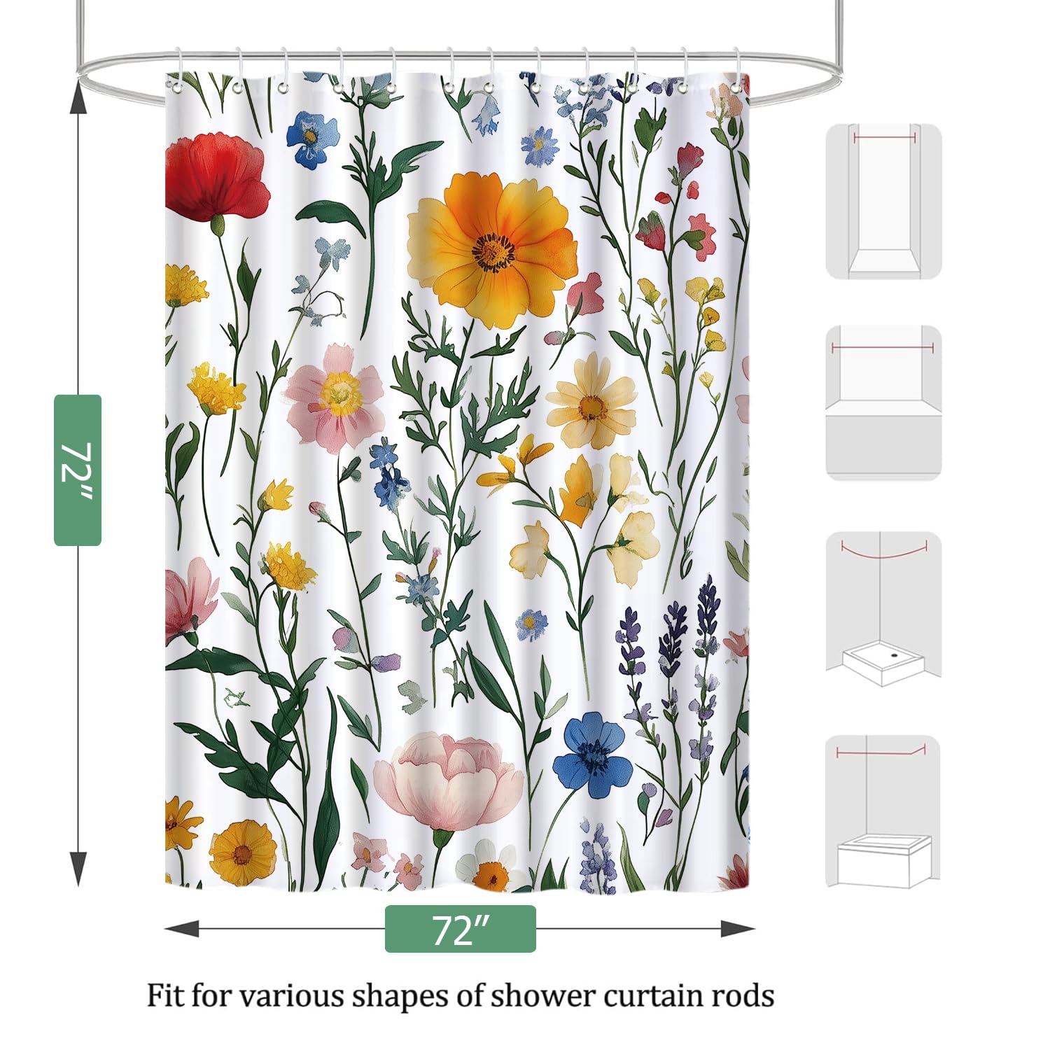 Cute Shower Curtain for Bathroom Modern Aesthetic Funky Decorative, Pretty Chic Cloth Set with Hooks, 72x72 Inch