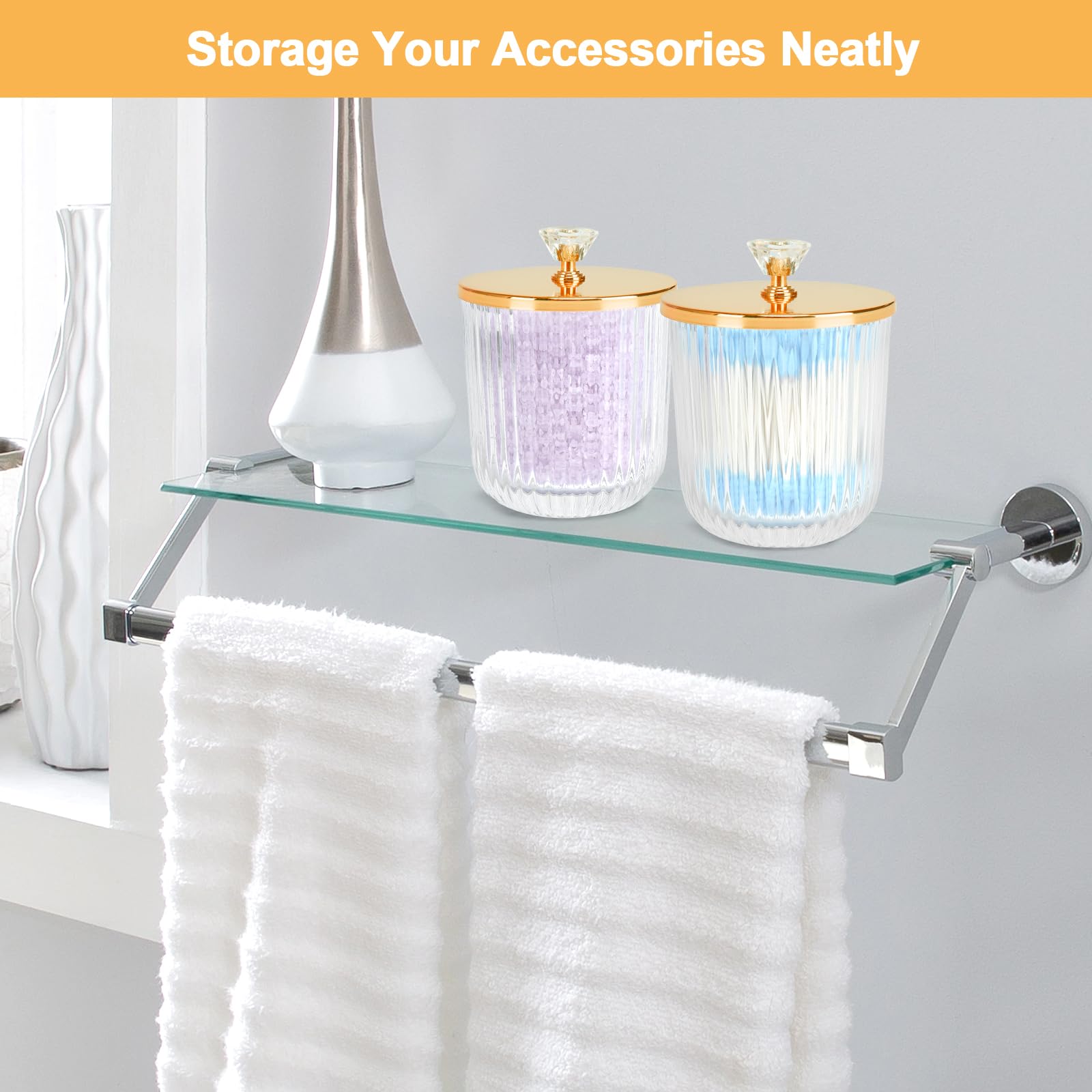 Cute Glass Apothecary Jars with Lid, Pink Cotton Ball Pad Round Container Holders and Vanity Canister Storage Jar for Makeup Sponges, Floss, Hair Accessories 2 Pack