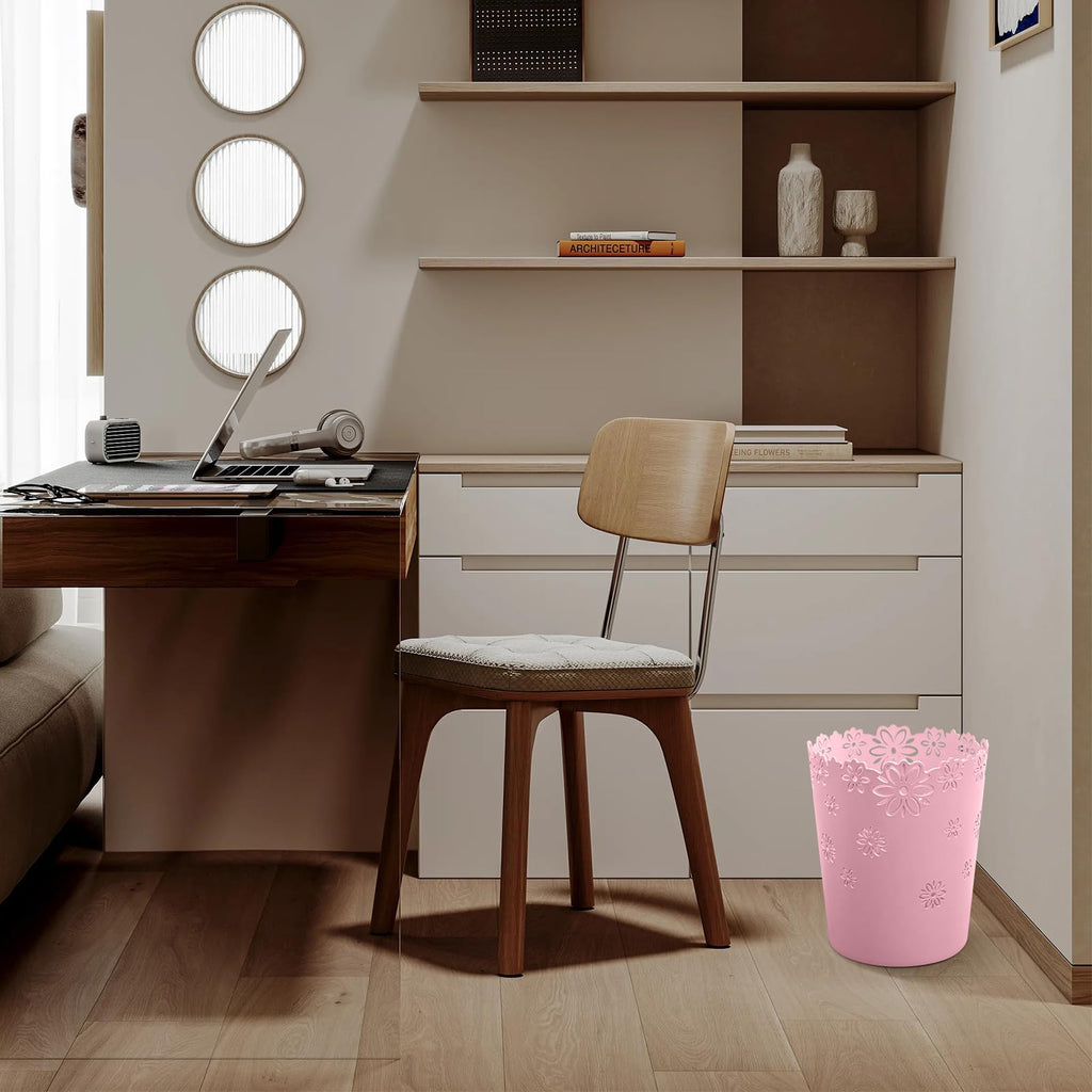Mini Wastebasket Small Trashcan Room Decor Hollow Flower Shape Plastic Lidless Round Garbage Container Bin for Bathroom, Kitchen, Bedroom, Home Office, College Dormitory