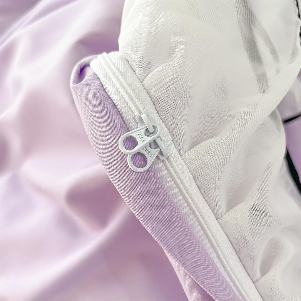 Duvet Cover Ruffle Beddding Set with Bowtie - 3 Pieces Comforter Cover Set with Zipper Closure & Pillowcase - Comforter Not Included