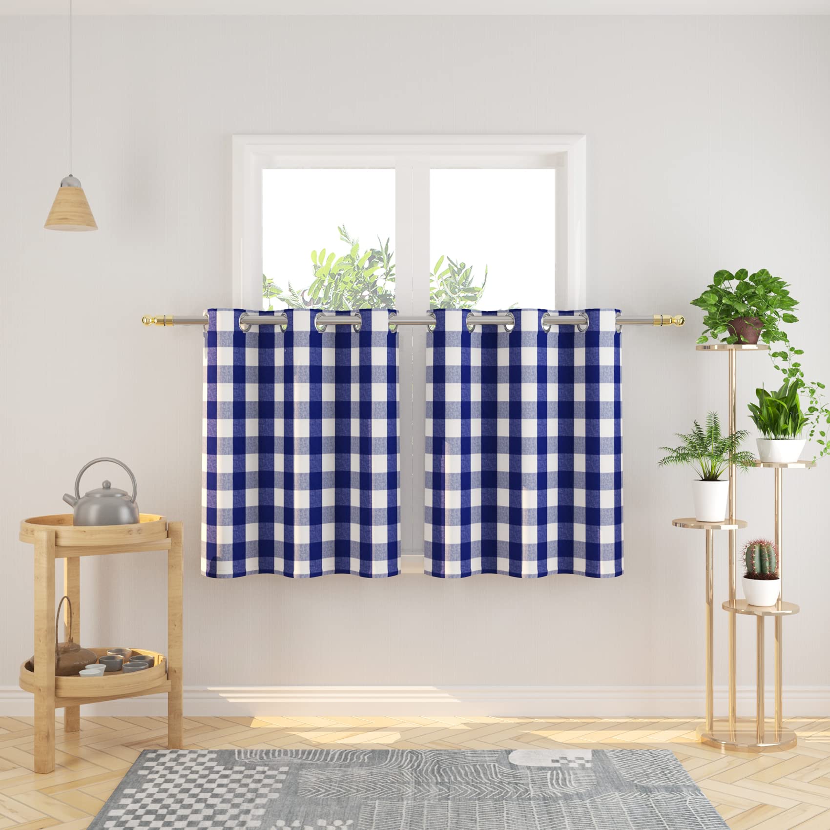Tier Curtains Check Gingham Plaid Window Curtain Panels Bathroom Grommet Top Window Treatment 2 Panels